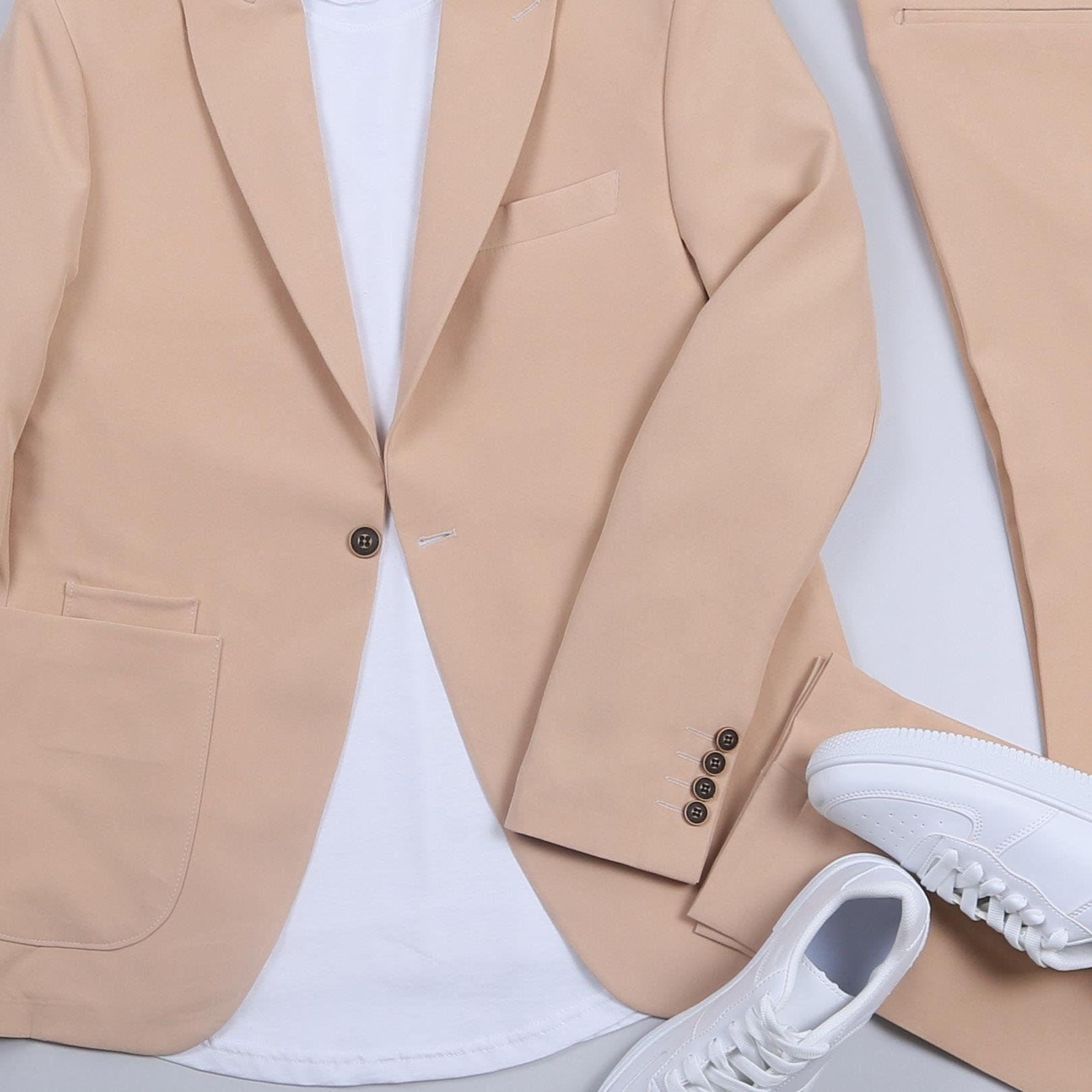 Bej Keten Spor Takım Kombini