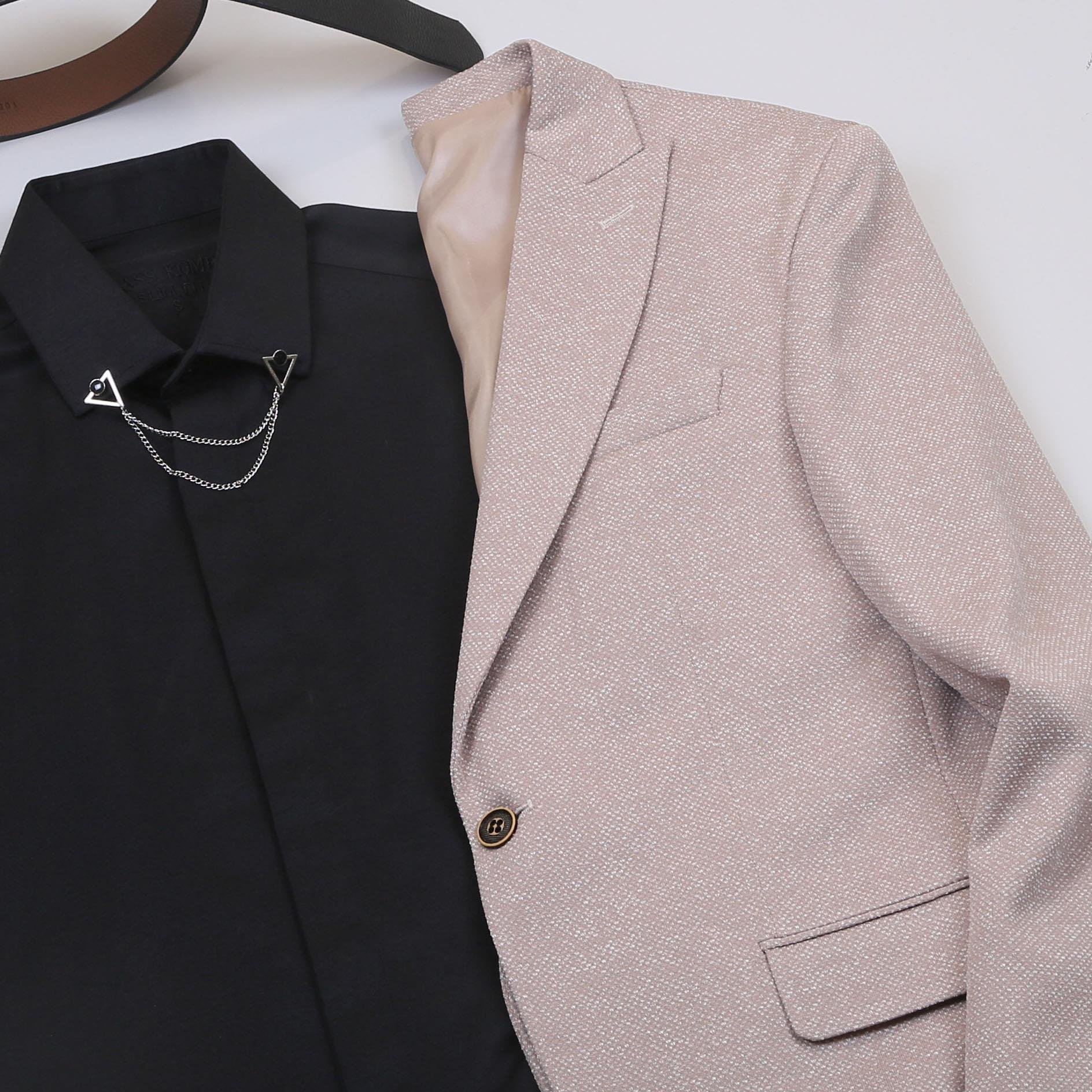 Bej Kırçıllı Blazer Ceket Gömlek Pantolon Ayakkabı Kombin