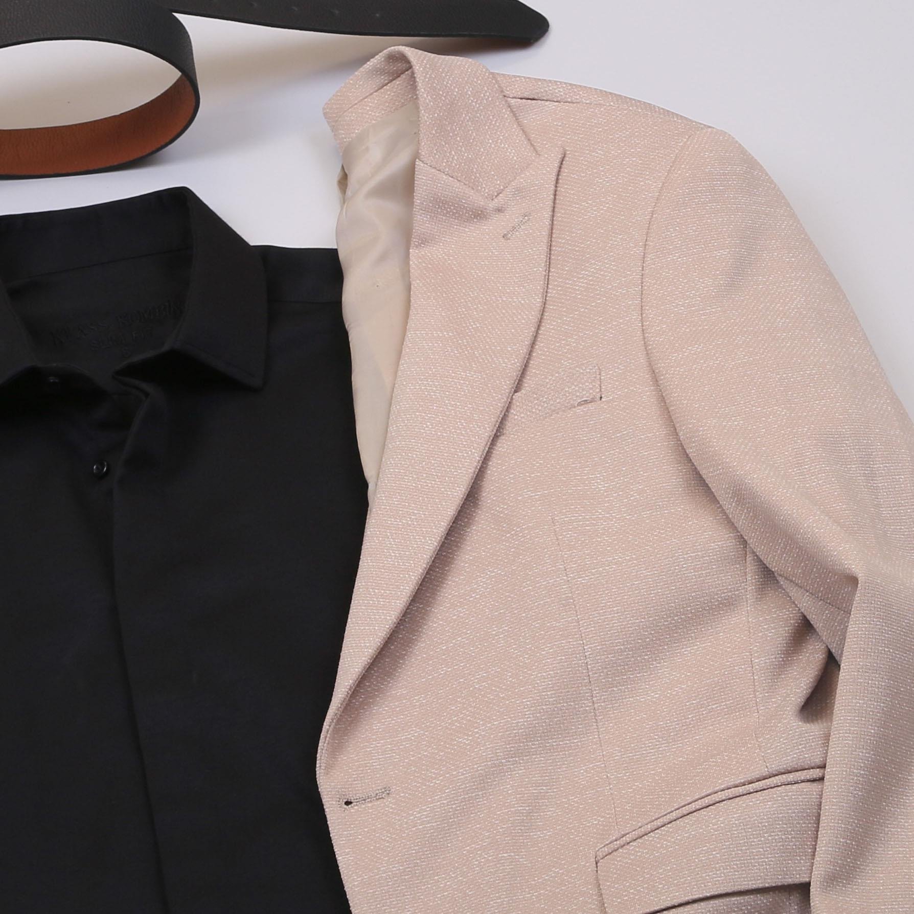 Bej Kırçıllı  Blazer Ceket Gömlek Pantolon Ayakkabı Kombin