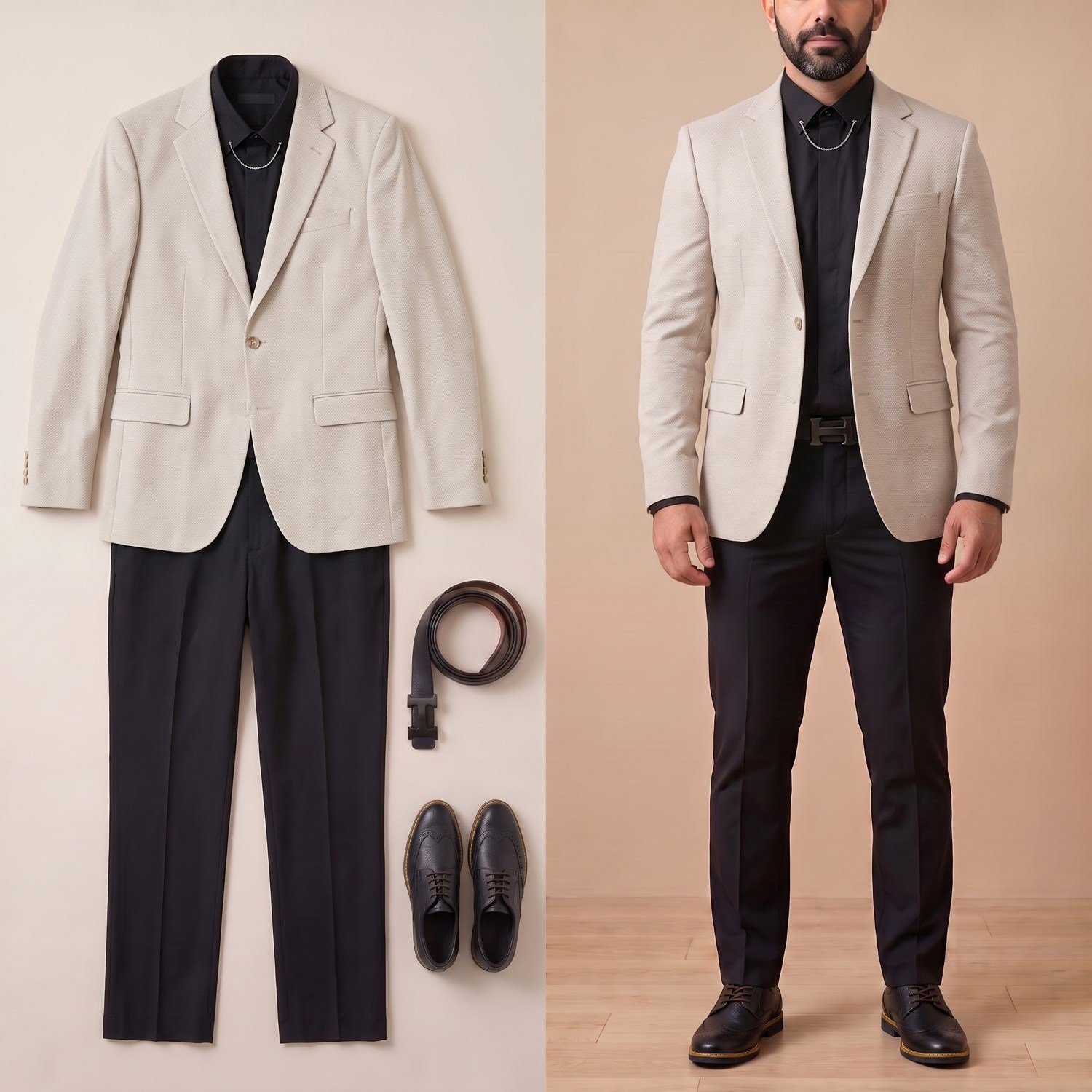 Bej Kırçıllı Blazer Ceket Kombini