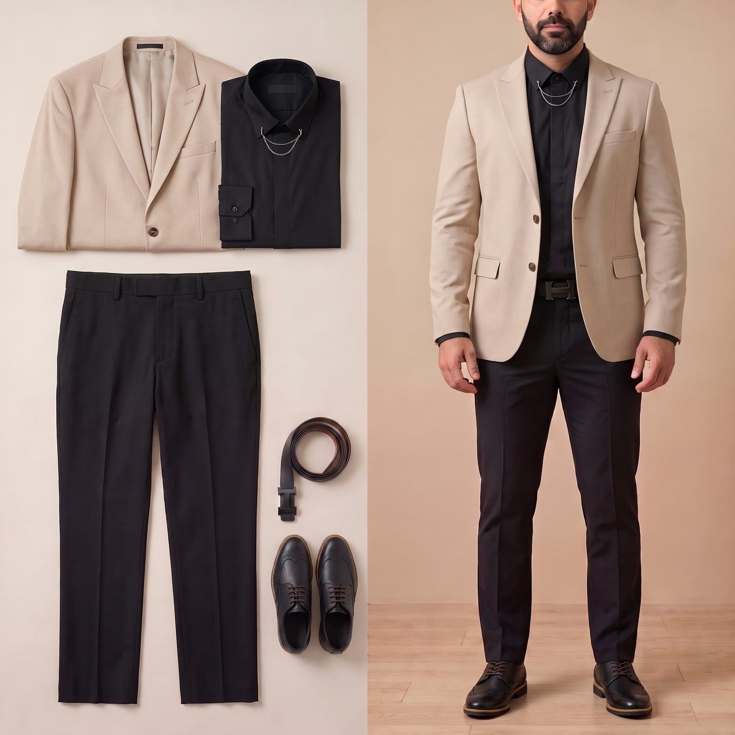 Bej Kırçıllı Blazer Ceket Kombini