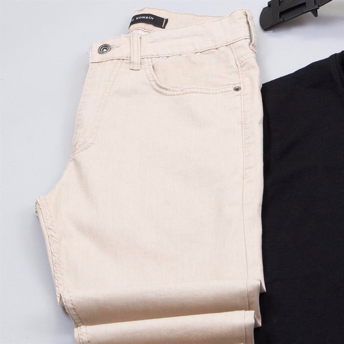 Bej Kırçıllı Blazer Ceket Tişört Pantolon Ayakkabı Kombin