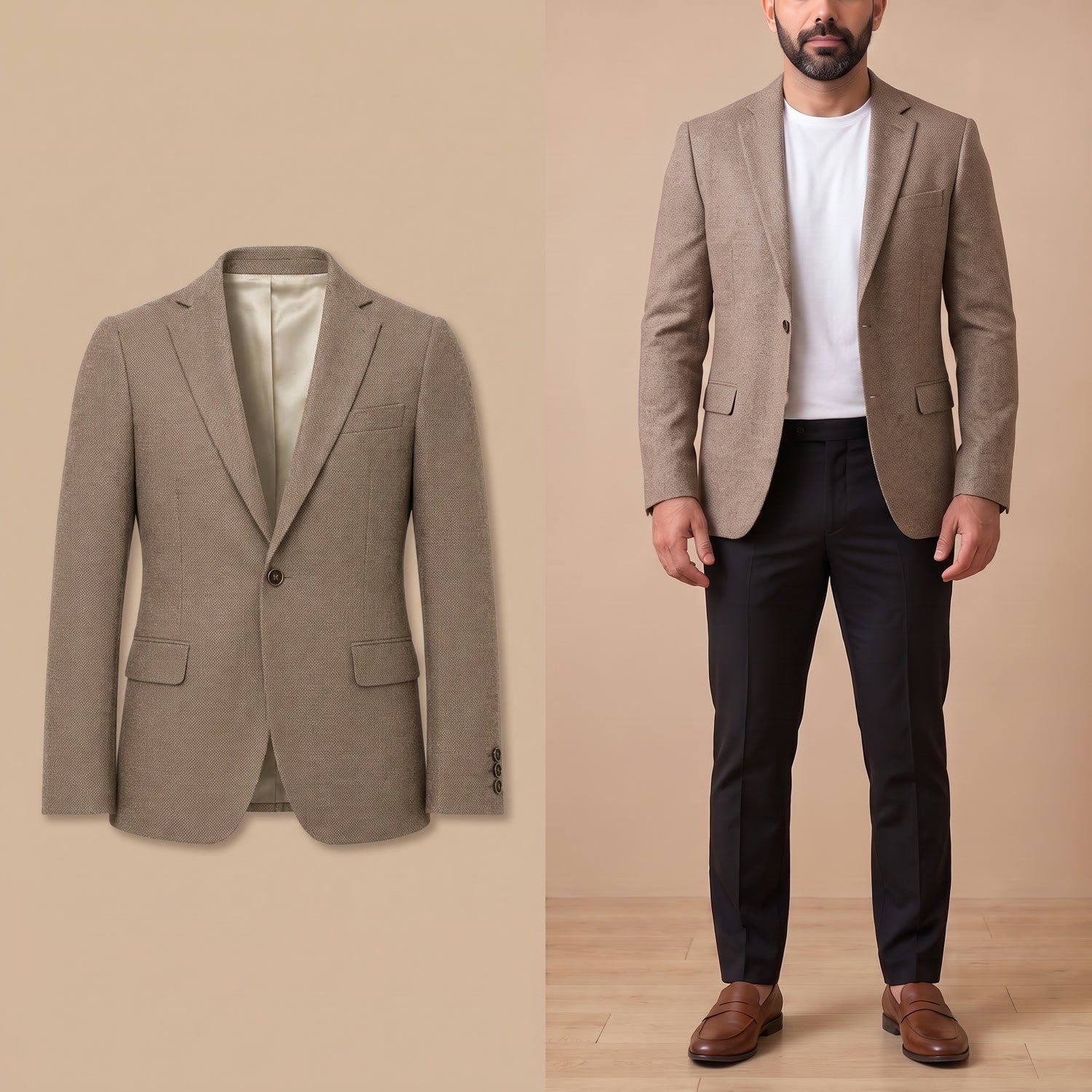 Bej Kırçıllı Blazer Tek Ceket Erkek | Slim Fit Modern Şık Ceket