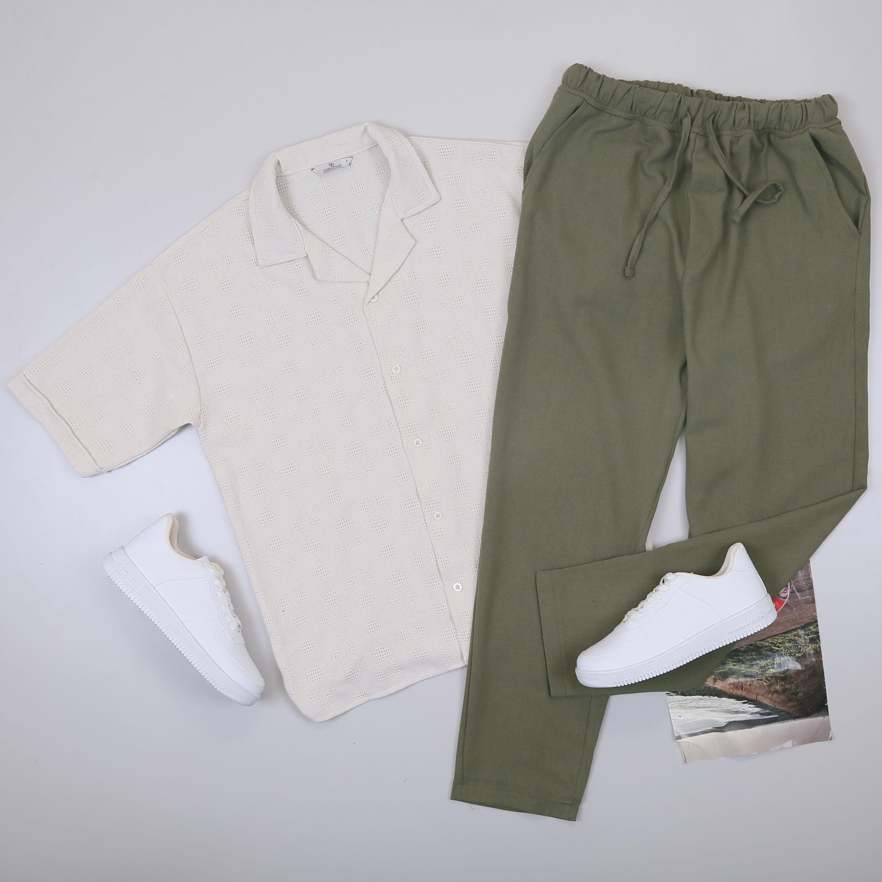 Bej Kısa Kol Gömlek Pantolon Ayakkabı Kombin