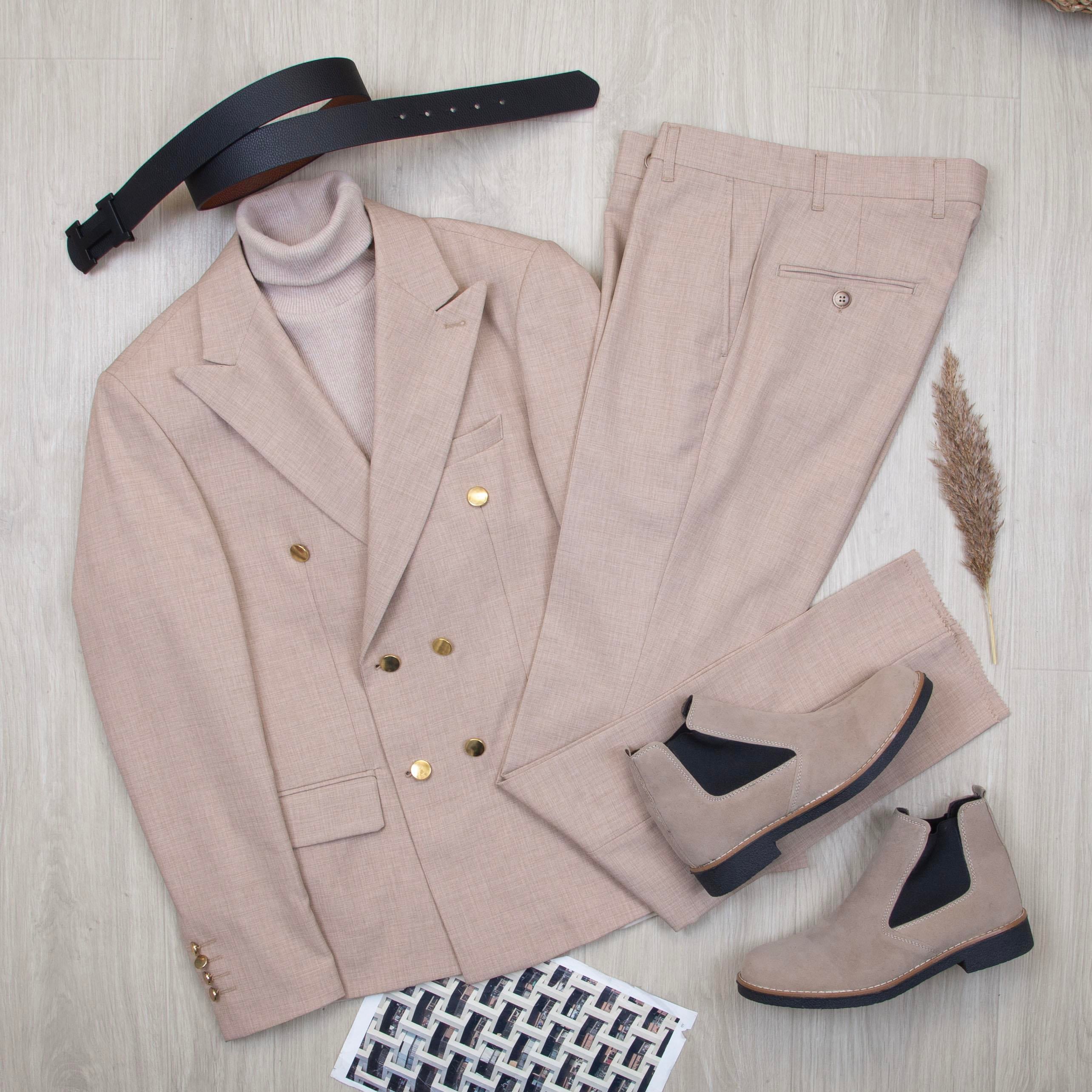 Bej Kruvaze Takım Elbise Kombini