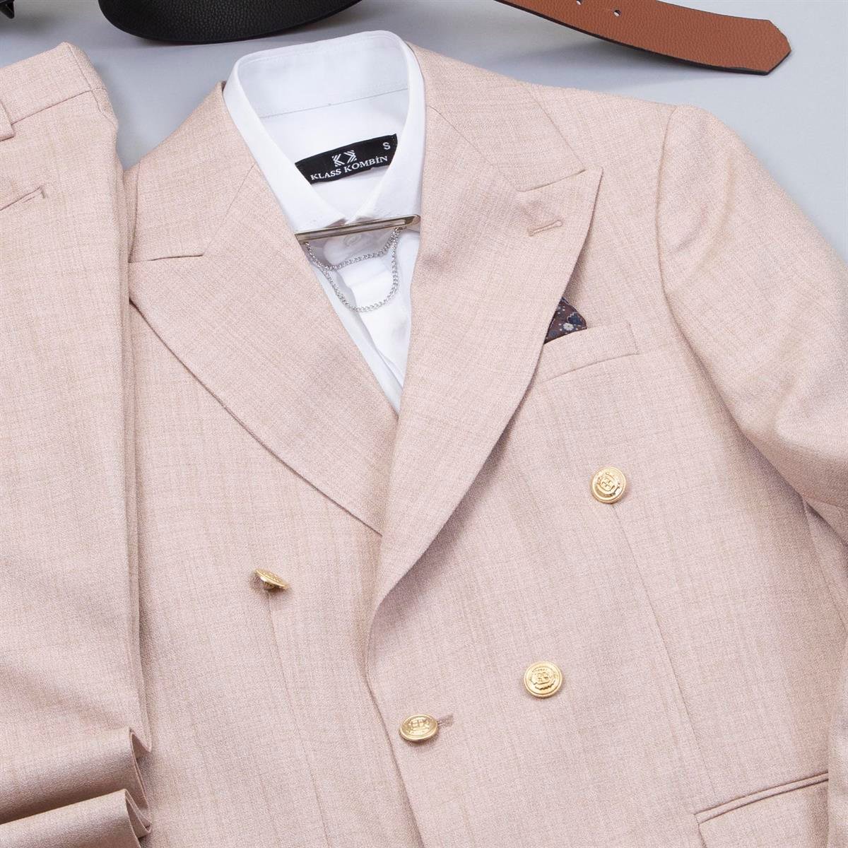 Bej Kruvaze Takım Elbise Kombini