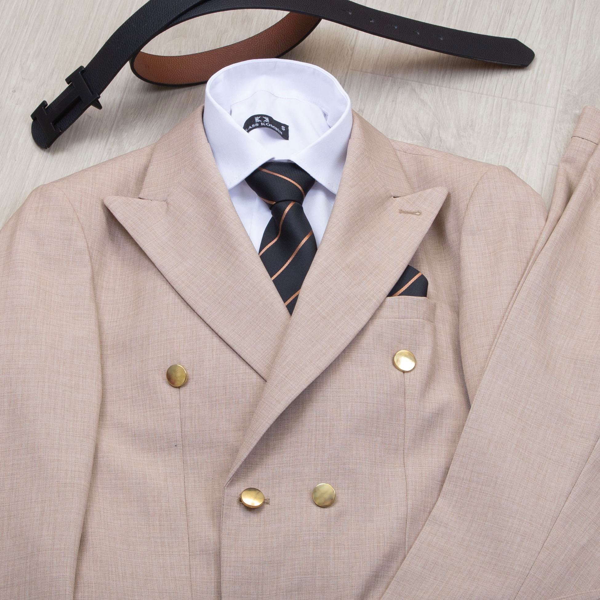 Bej Kruvaze Takım Elbise Kombini