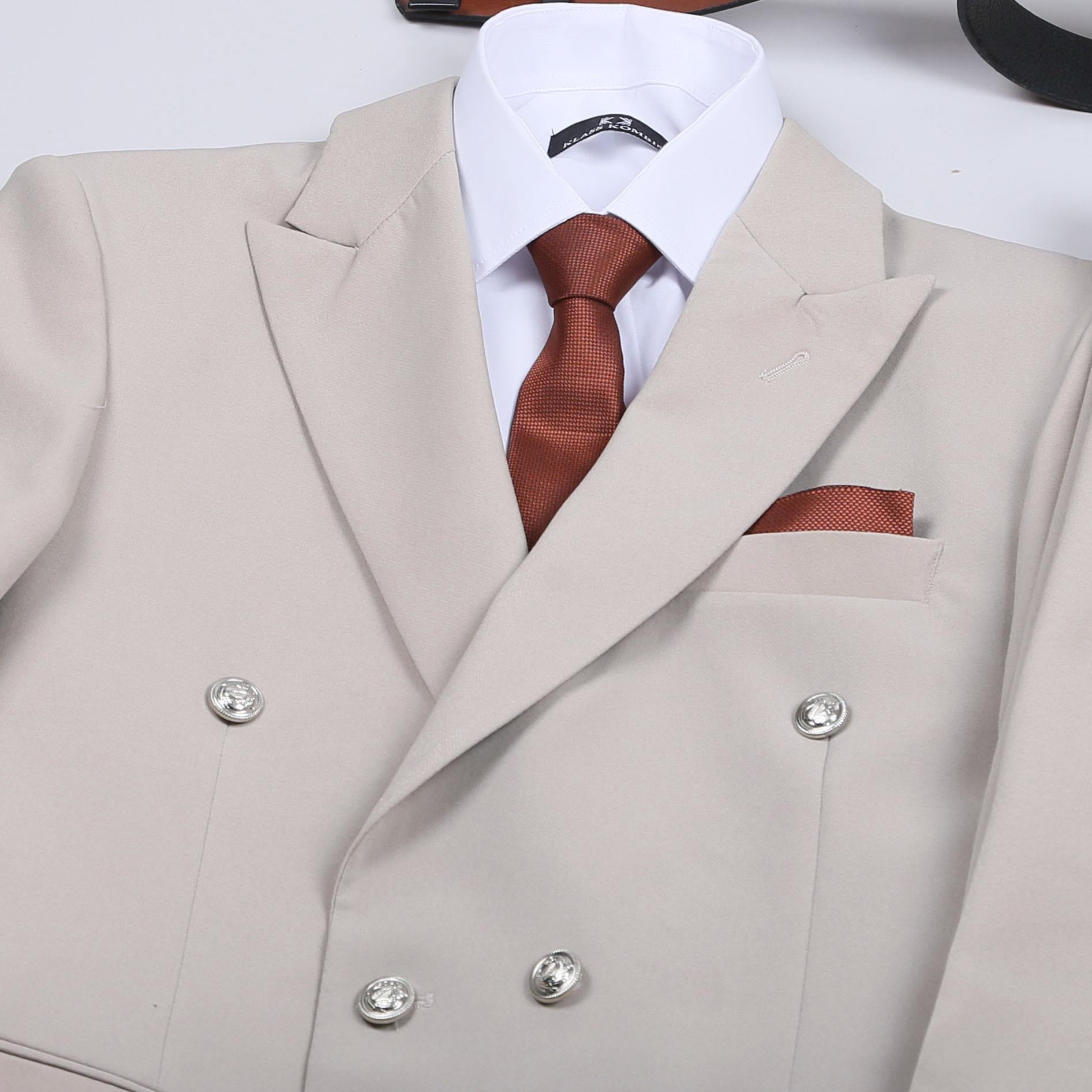 Bej Kruvaze Takım Elbise Kombini