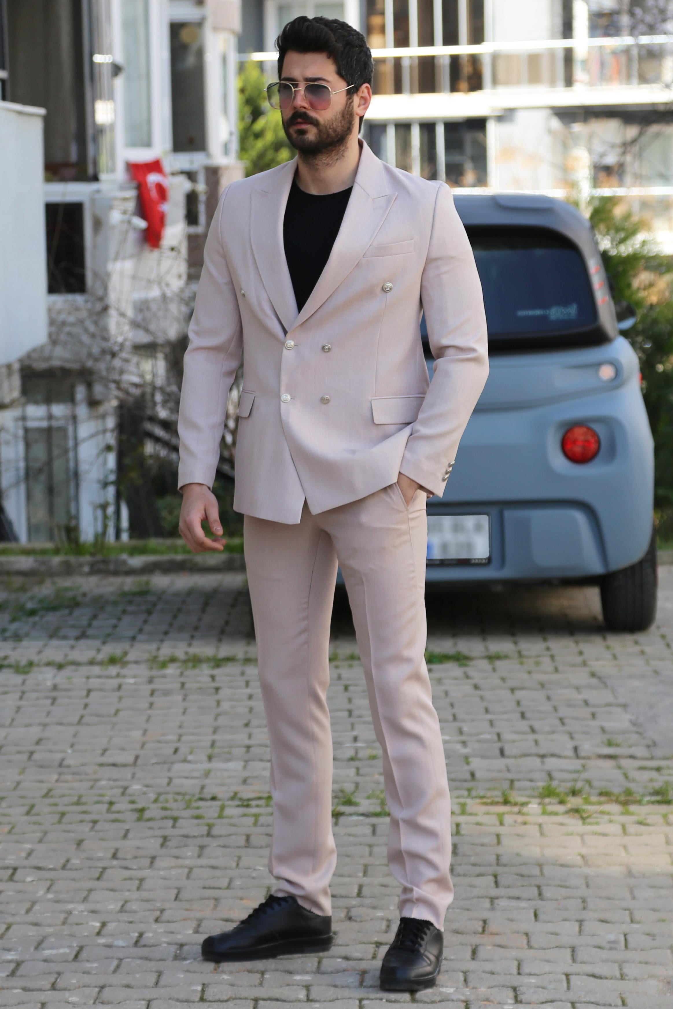 Bej Kruvaze Takım Elbise Kombini