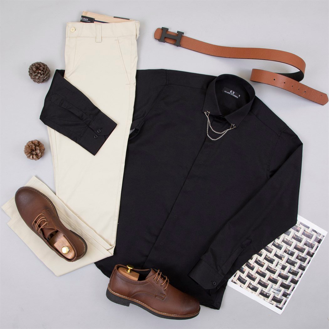 Bej Kumaş Pantolon Gömlek Ayakkabı Kombin