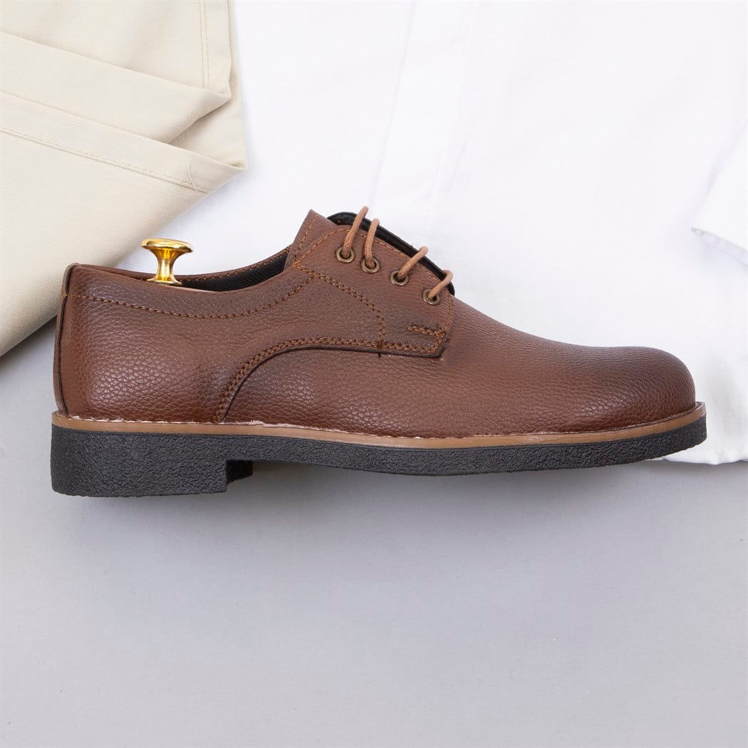 Bej Kumaş Pantolon Gömlek Ayakkabı Kombin