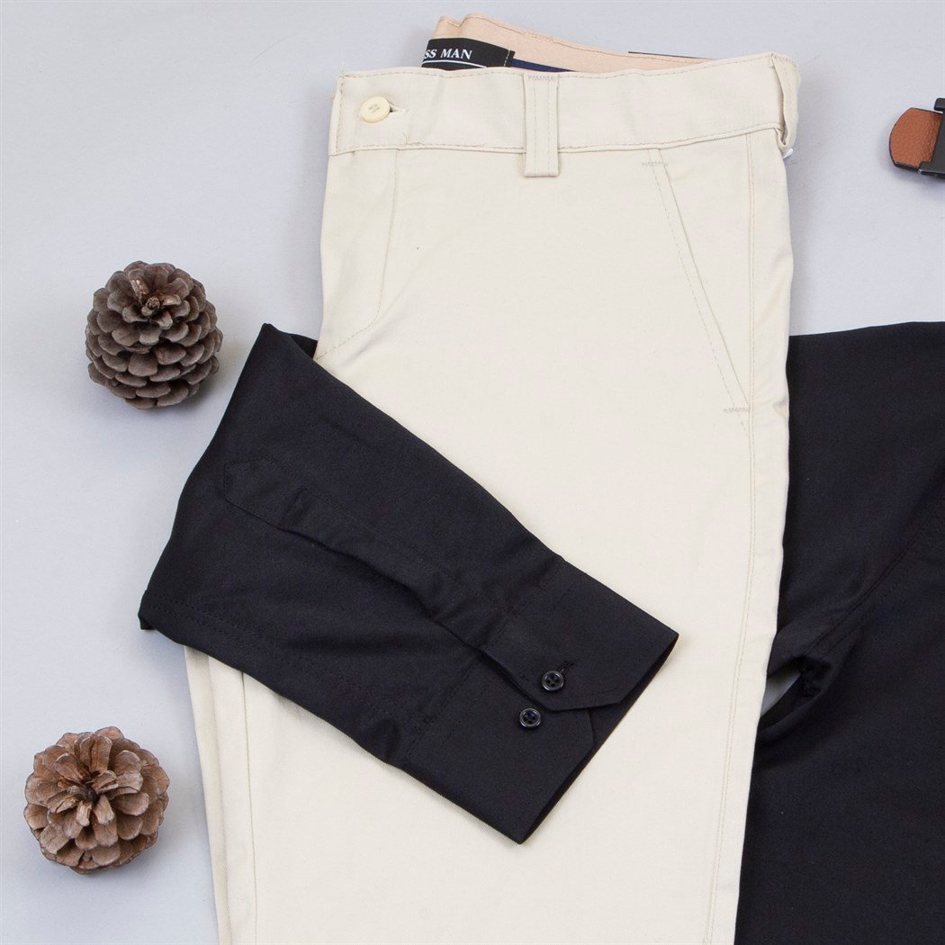 Bej Kumaş Pantolon Gömlek Ayakkabı Kombin