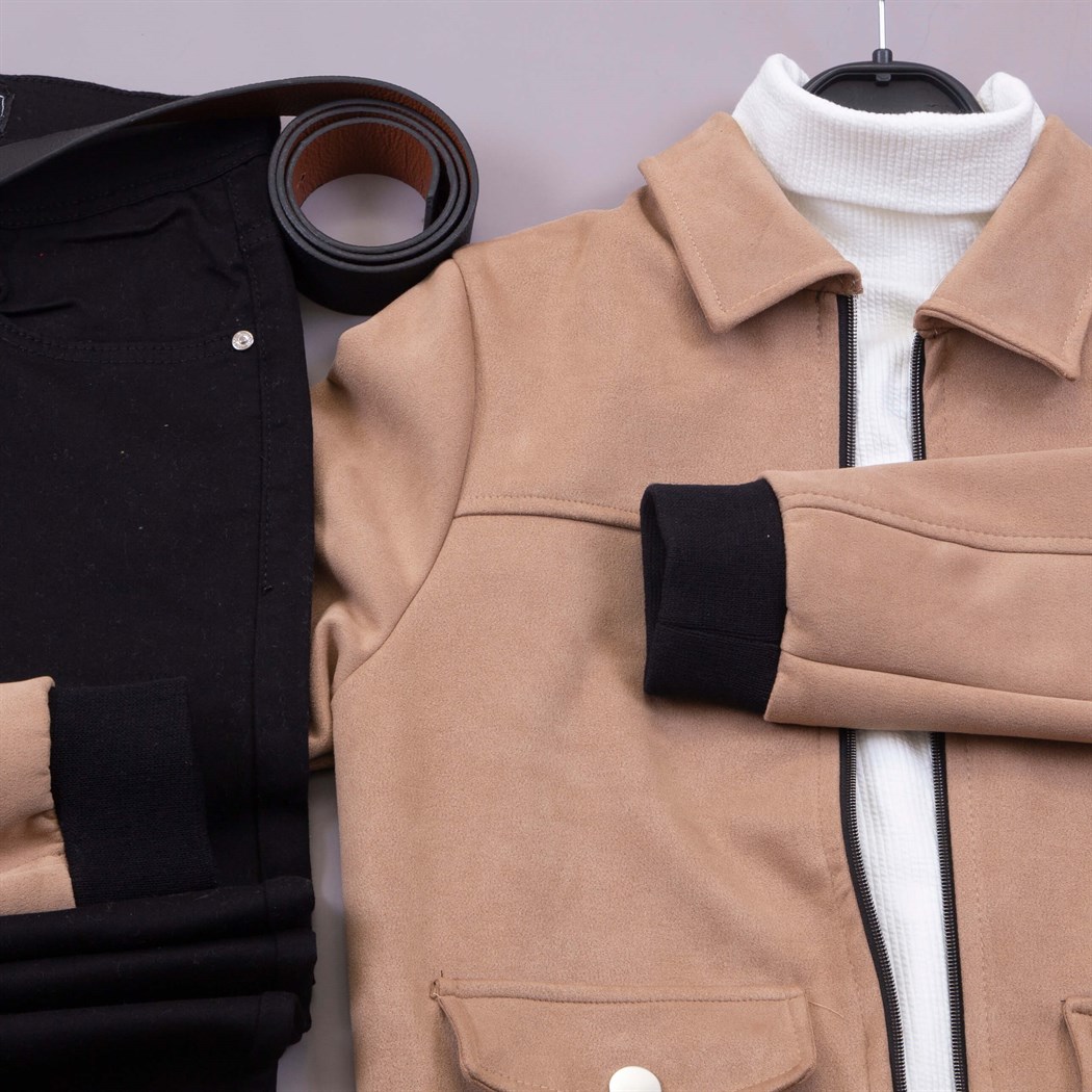 Bej Nubuk Ceket Kazak Pantolon Bot Kombin