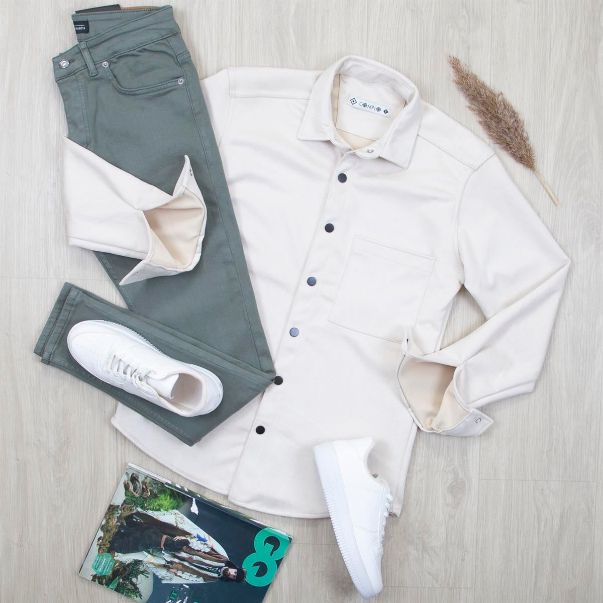 Bej Nubuk Gömlek Pantolon Ayakkabı Kombin