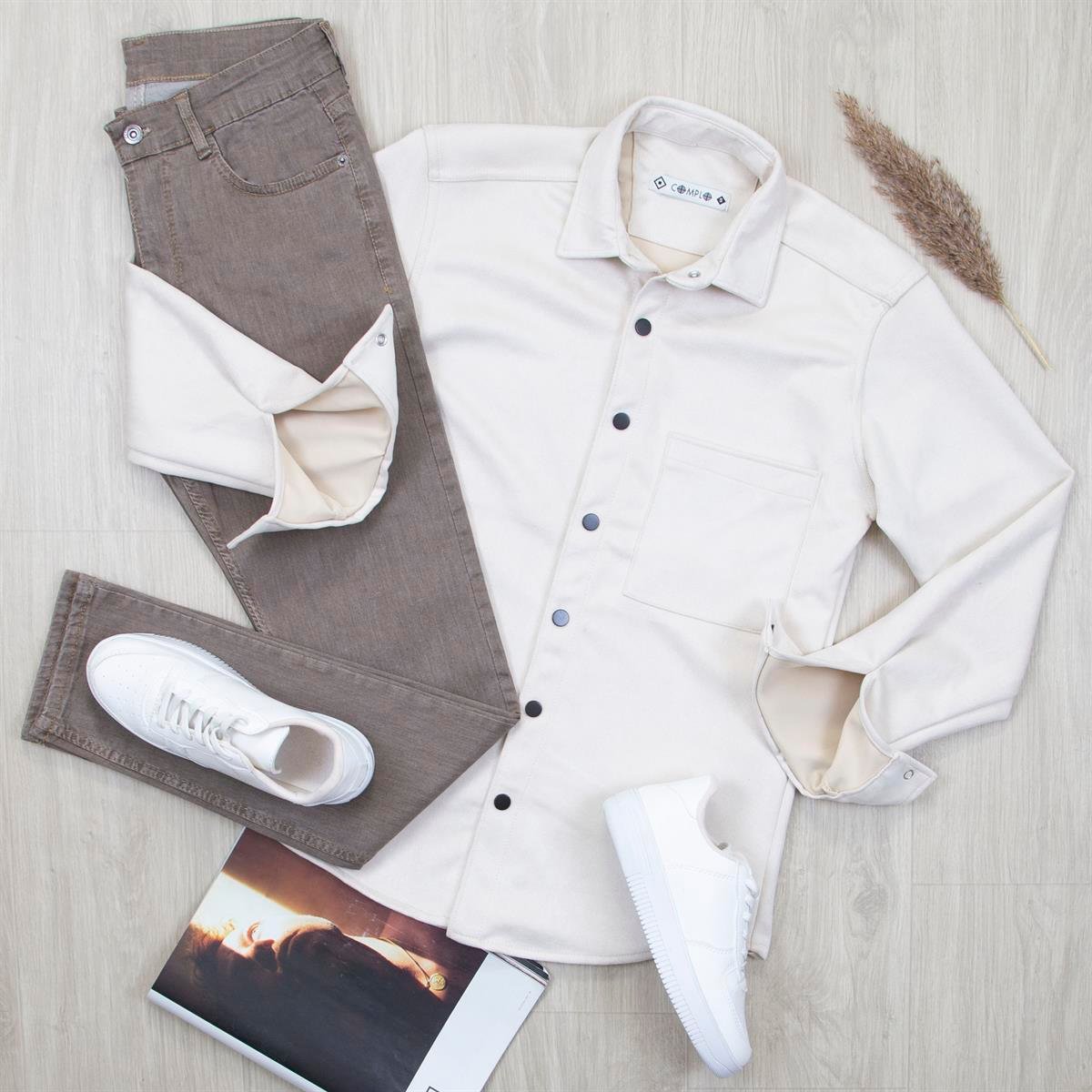 Bej Nubuk Gömlek Pantolon Ayakkabı Kombin