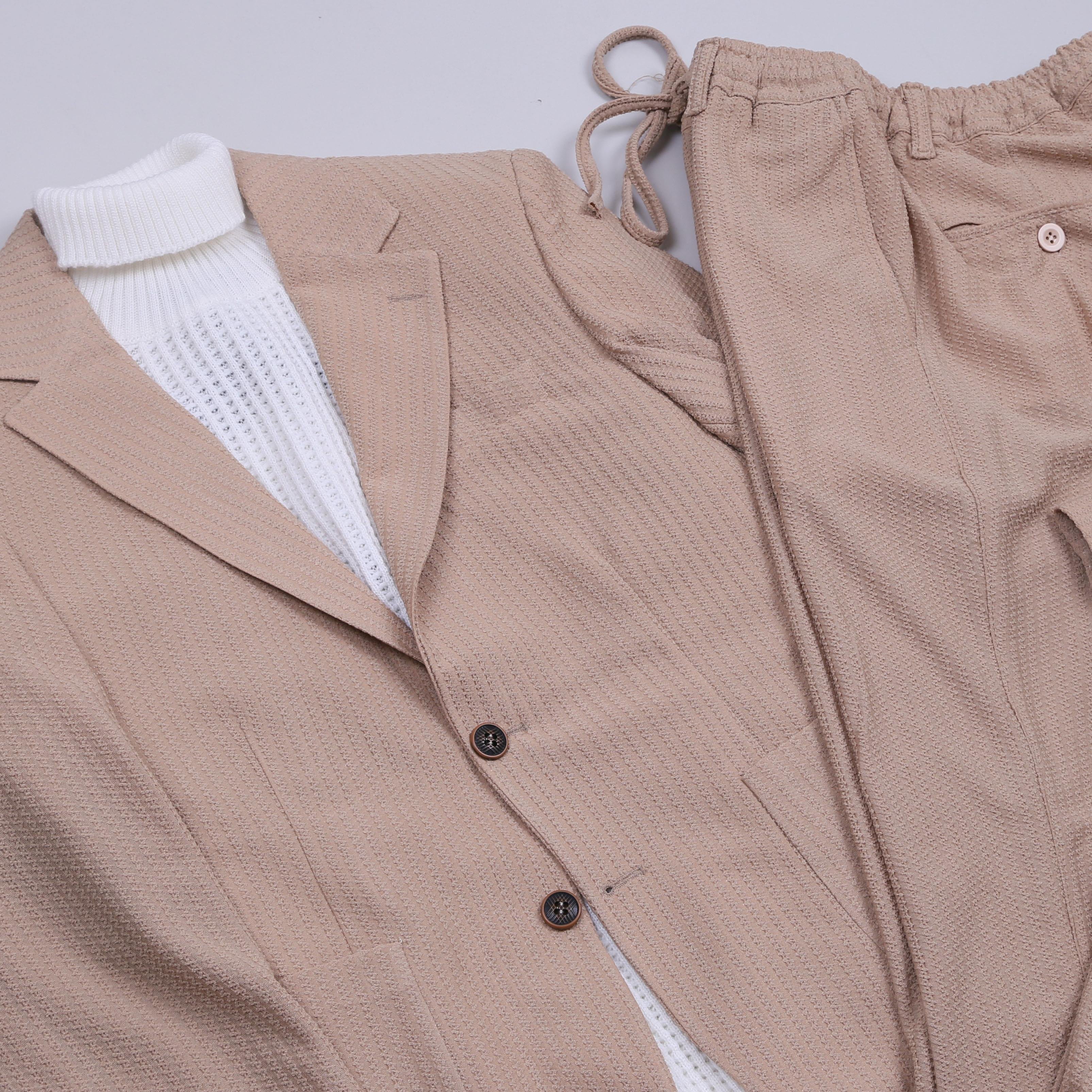 Bej Örgü Desenli Spor Takım Elbise Kombini