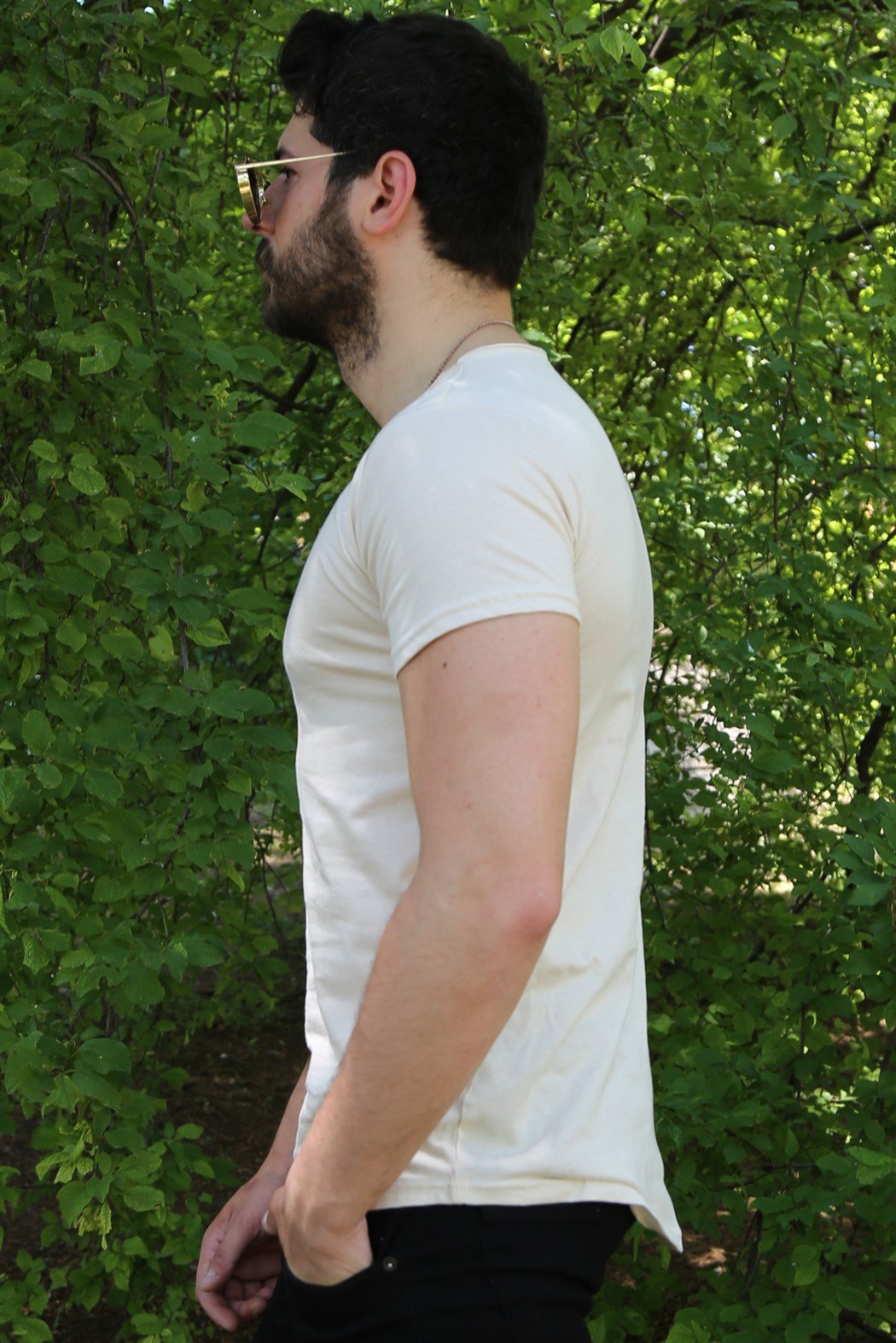 Bej Oval Kesim Basic Tshirt