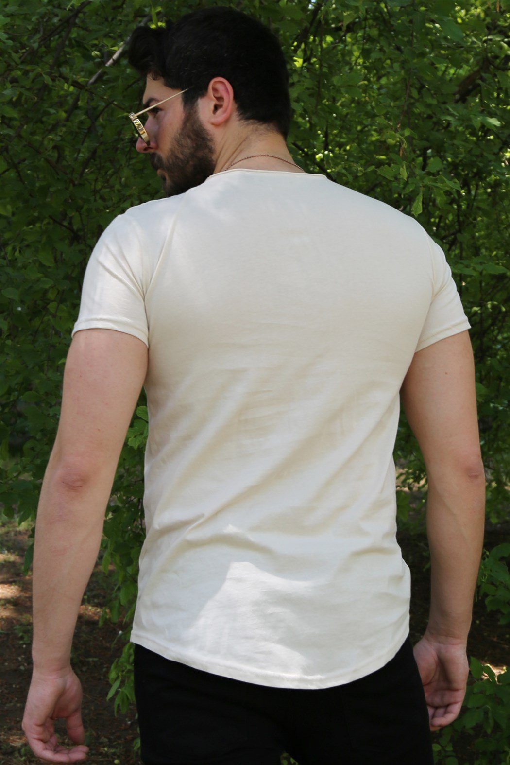 Bej Oval Kesim Basic Tshirt