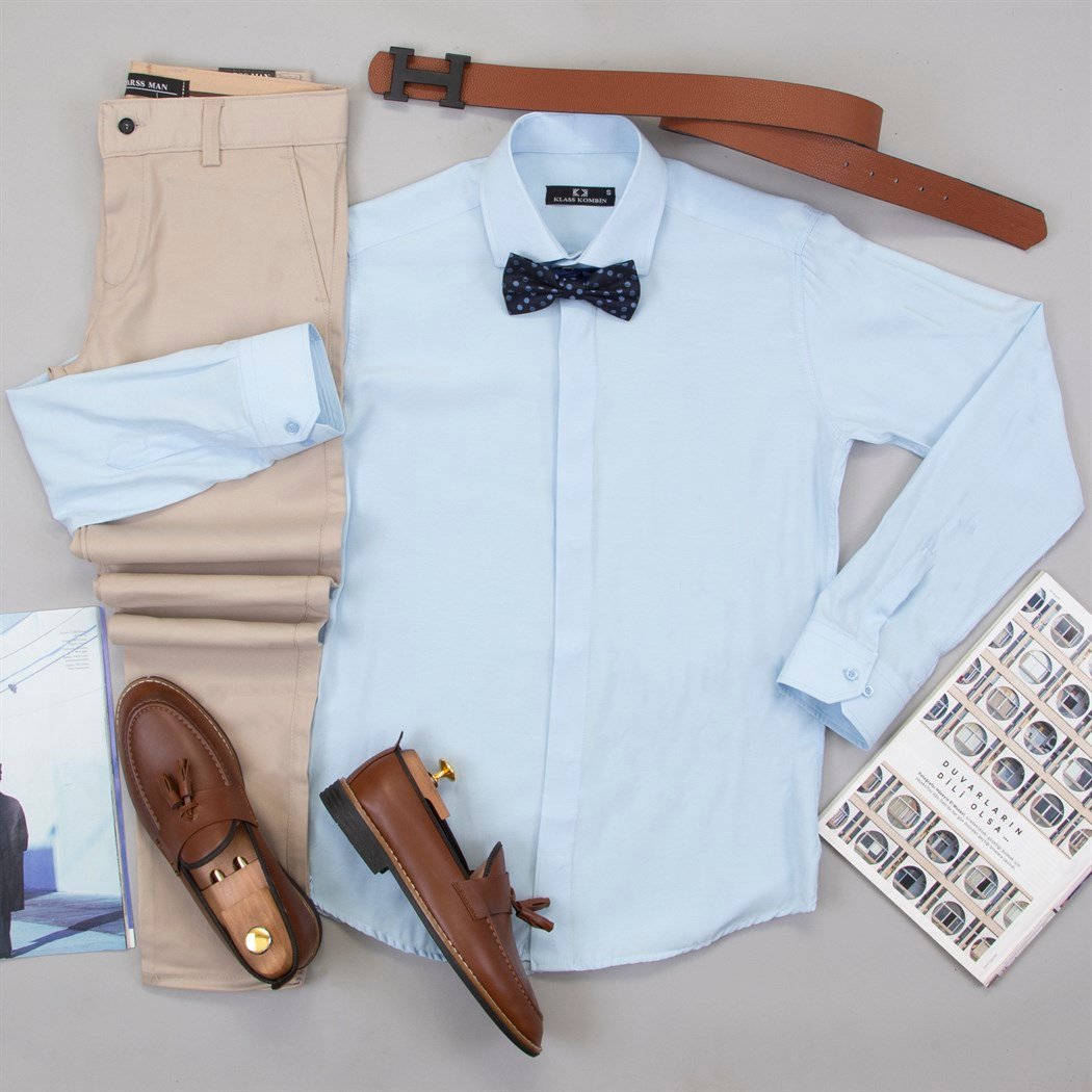 Bej Pantolon Gömlek Papyon Ayakkabı Kombin