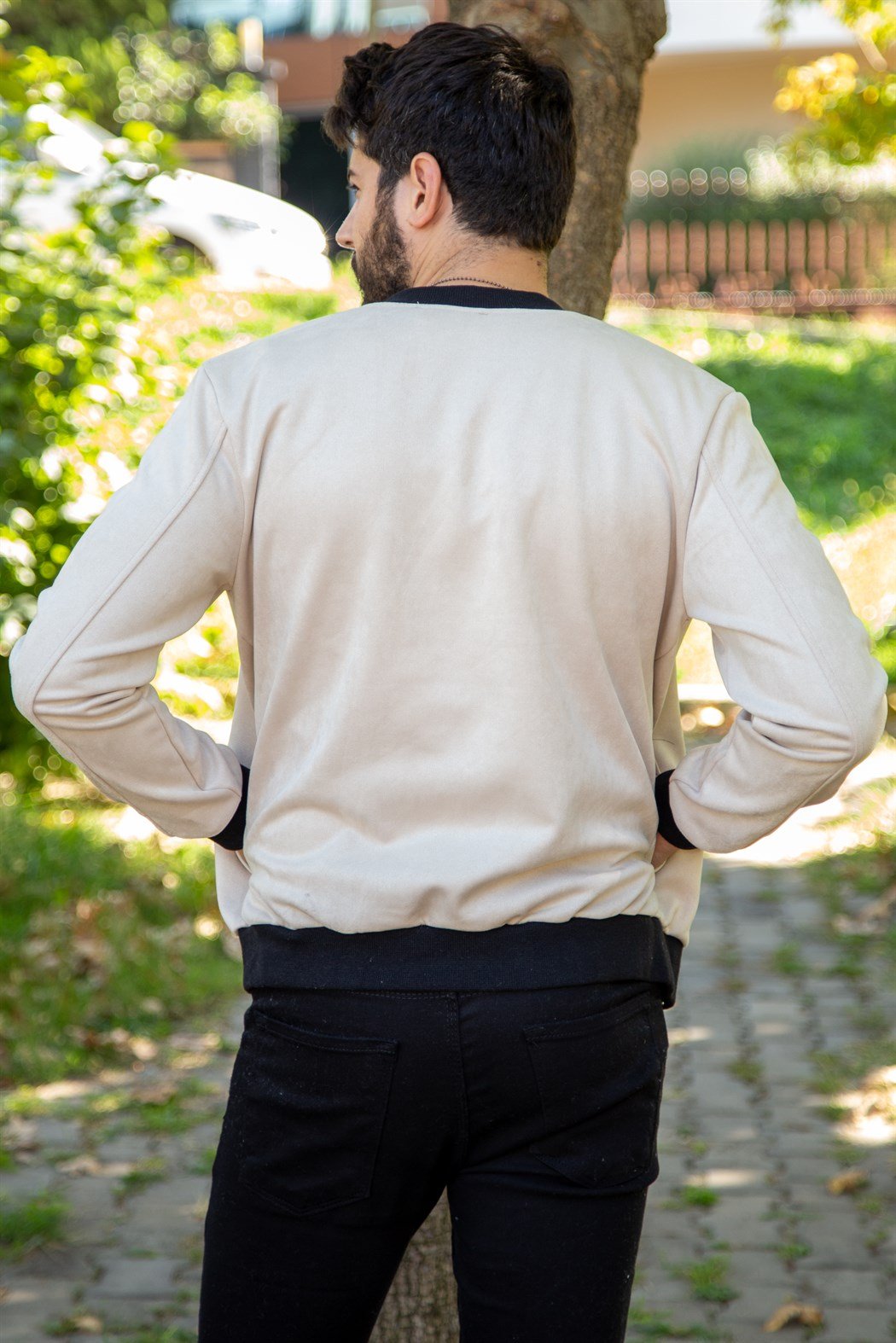 Bej slim fit süet ceket