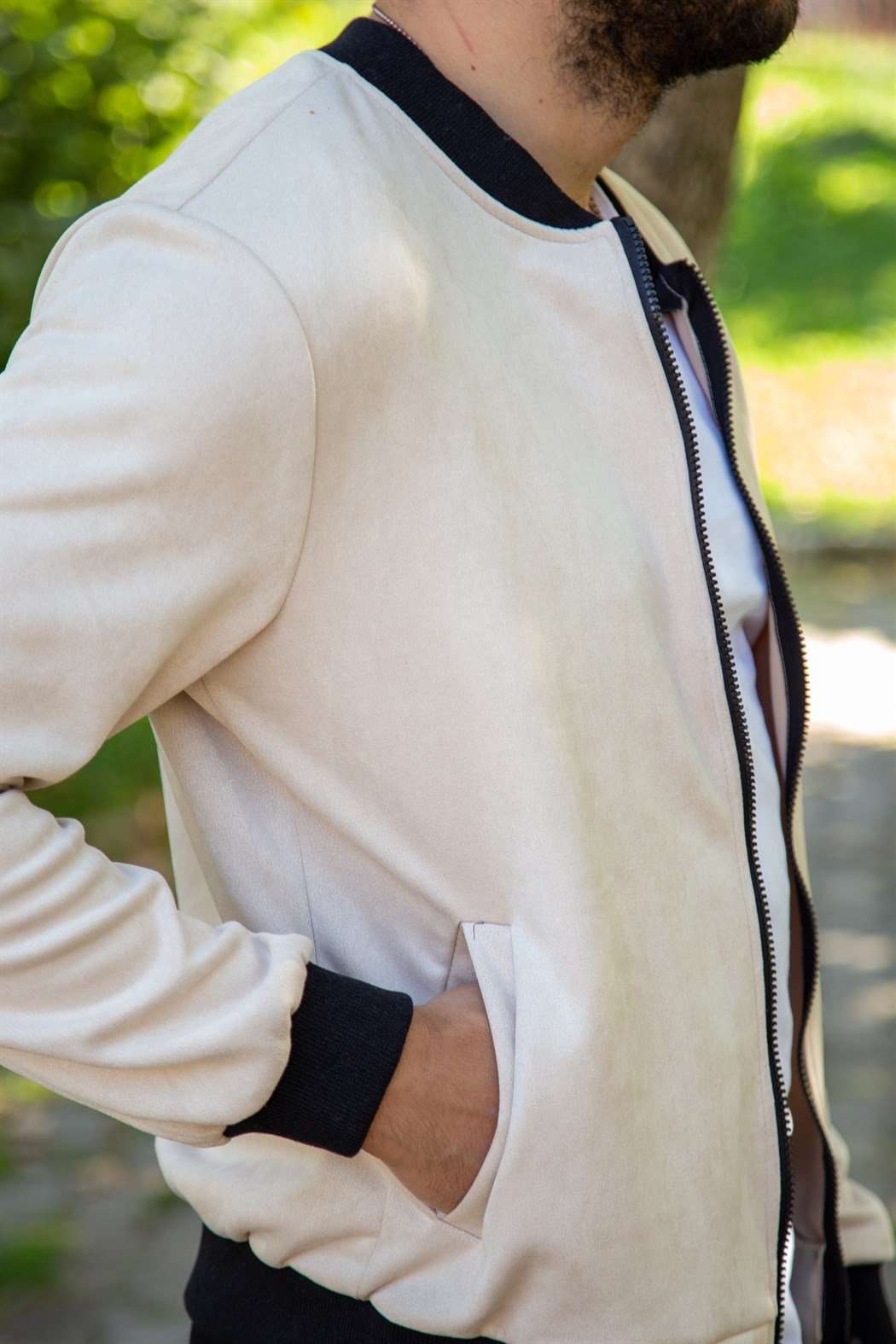 Bej slim fit süet ceket