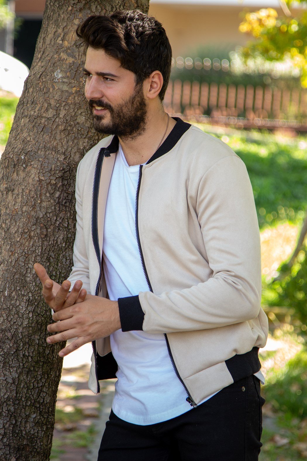 Bej slim fit süet ceket