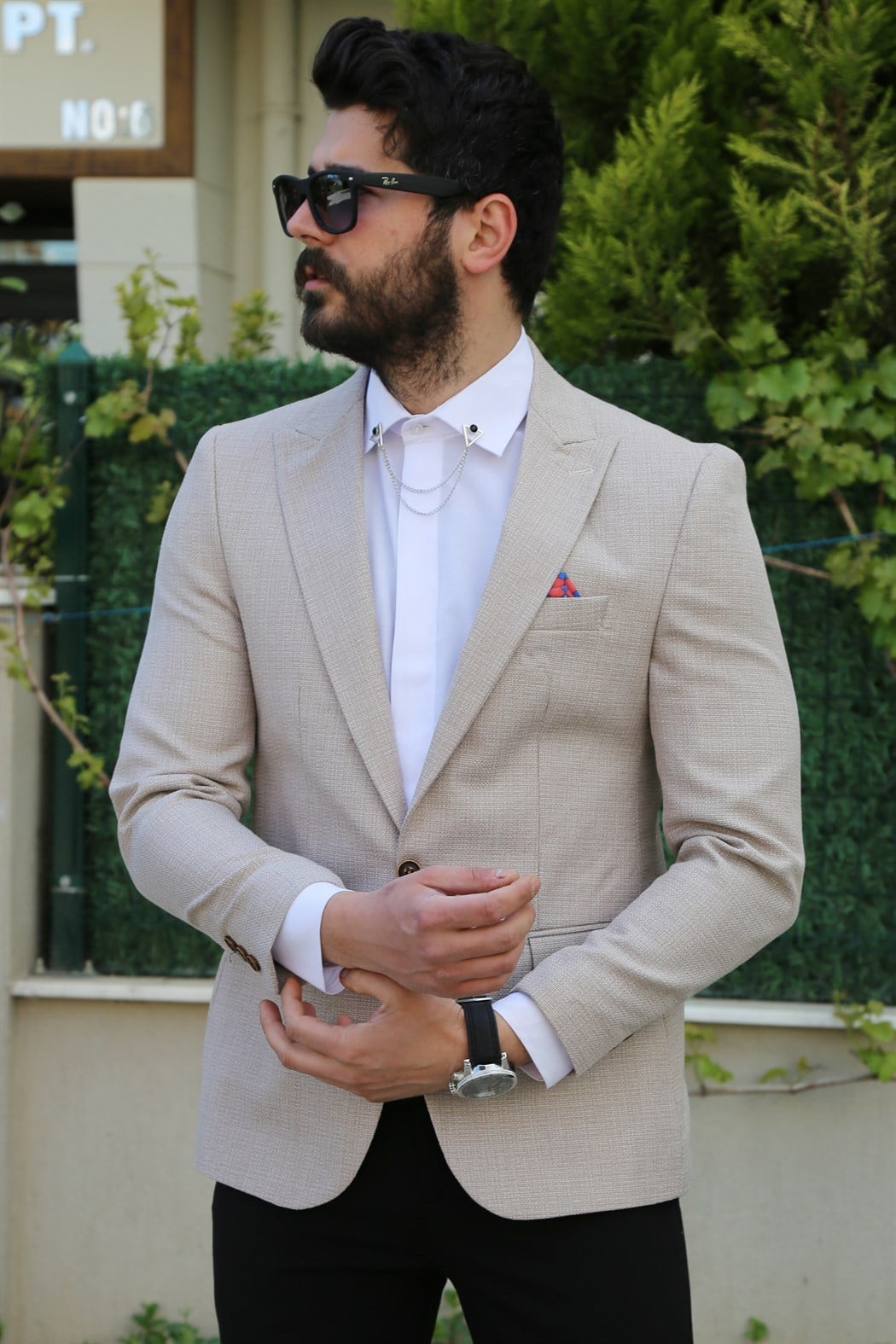 Bej Tek Düğme Blazer Ceket