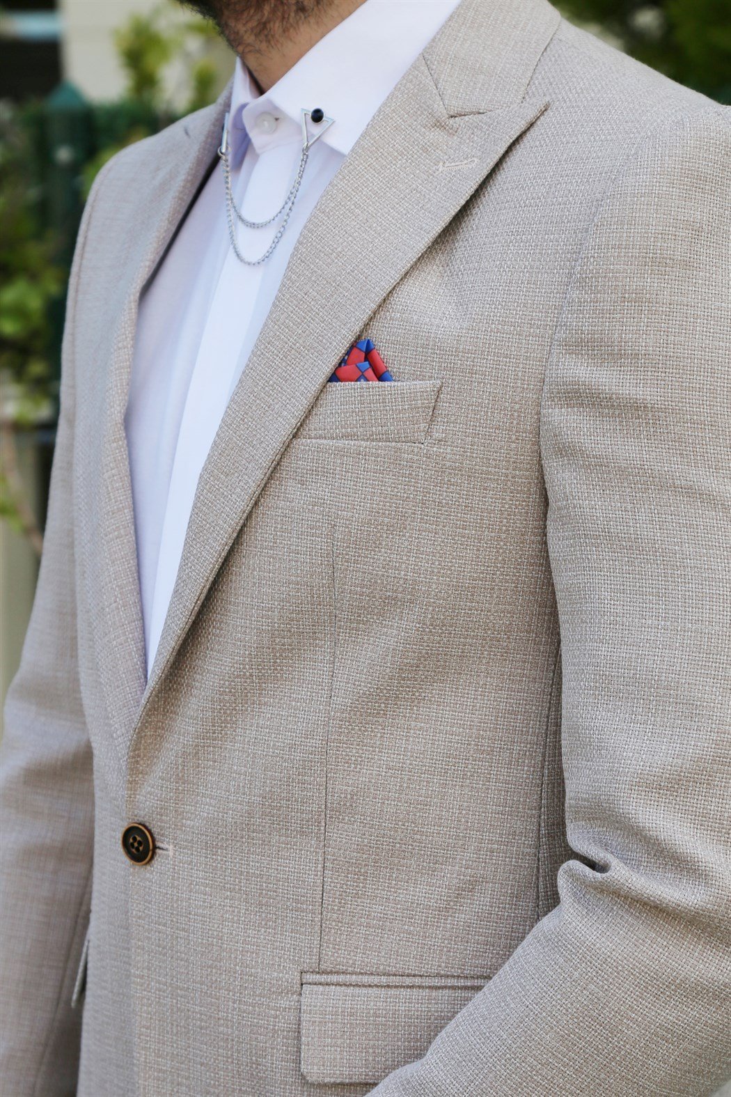 Bej Tek Düğme Blazer Ceket