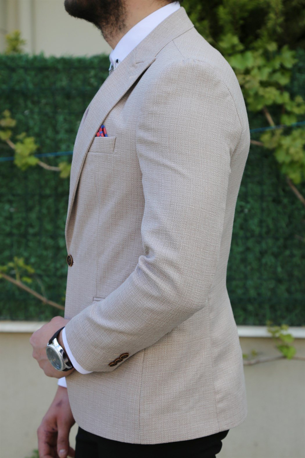 Bej Tek Düğme Blazer Ceket