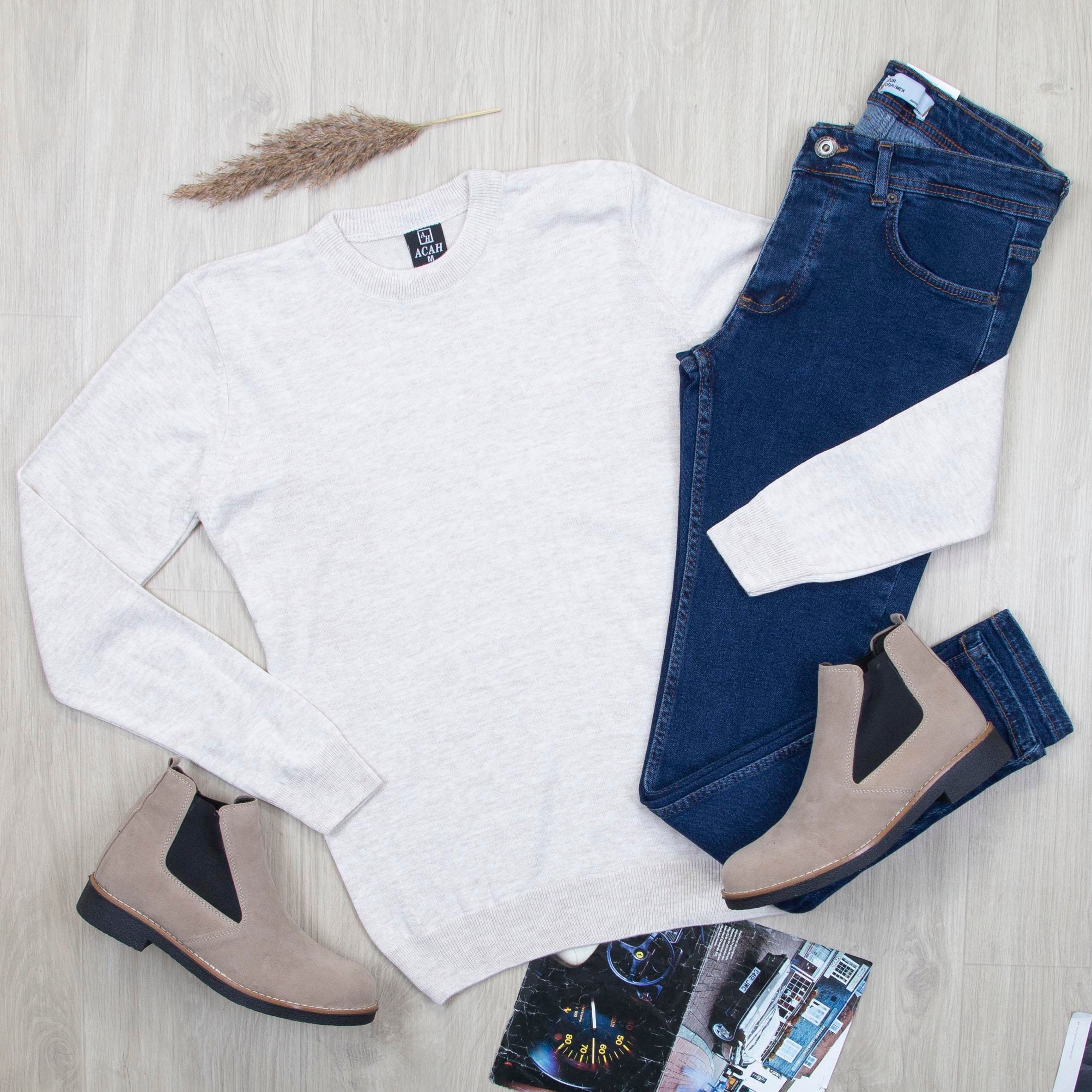 Bej Triko Kazak Pantolon Ayakkabı Kombin