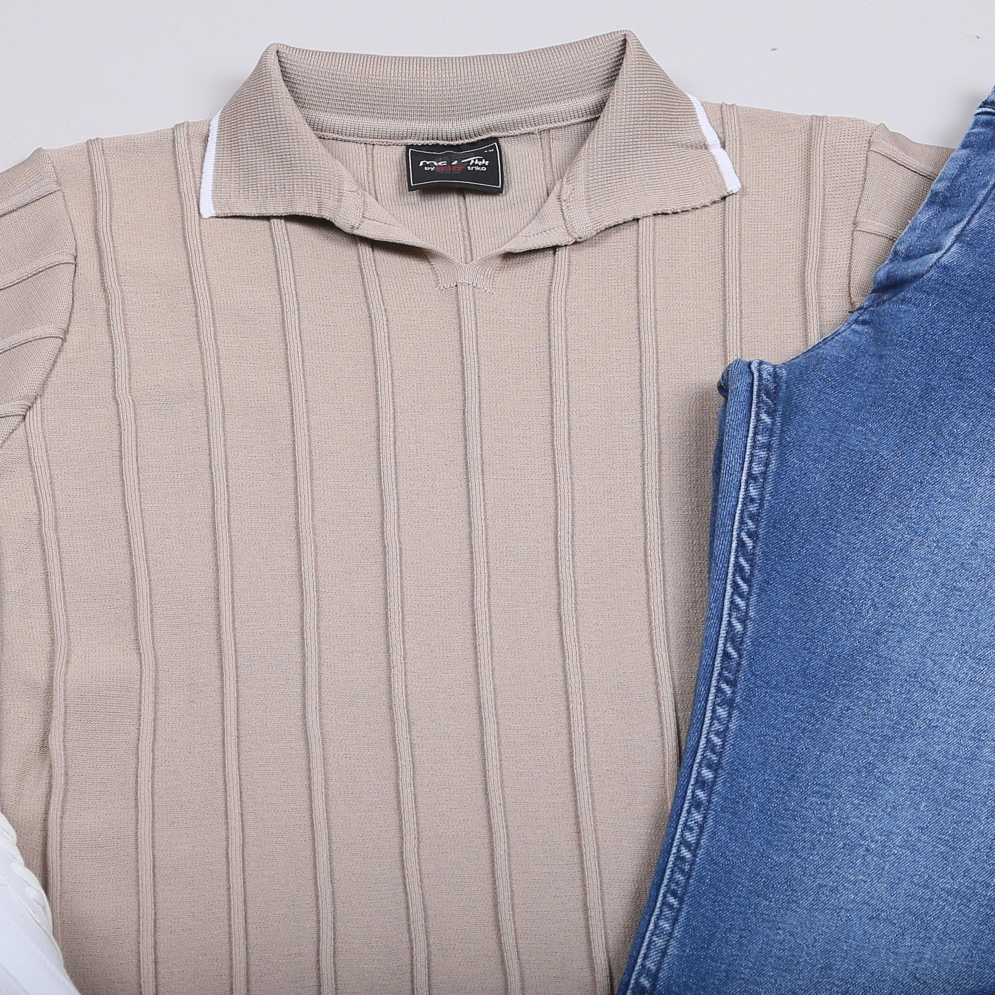 Bej Triko Polo Yaka Tişört Pantolon Ayakkabı Kombin