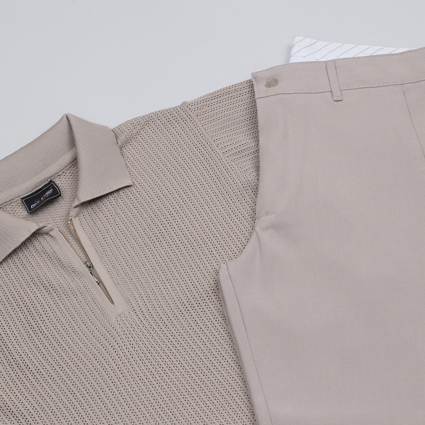 Bej Triko Polo Yaka Tişört Pantolon Kombini Erkek | Slim Fit Şık Günlük Set