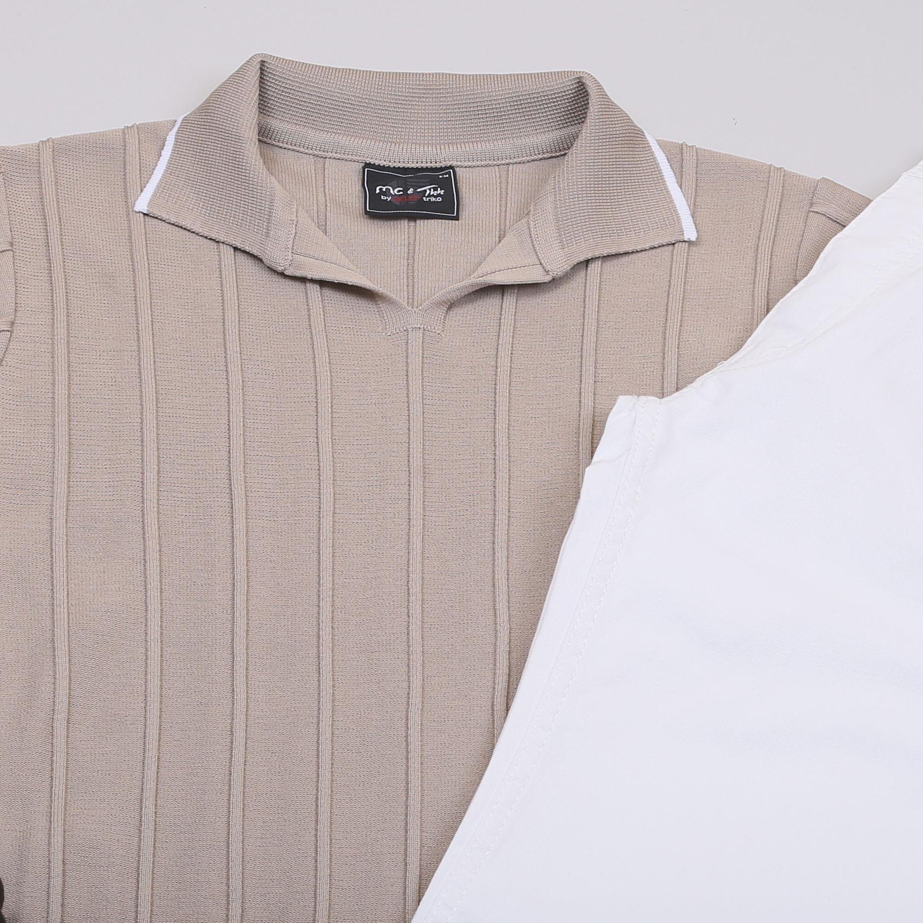 Bej Triko Tişört Kombini