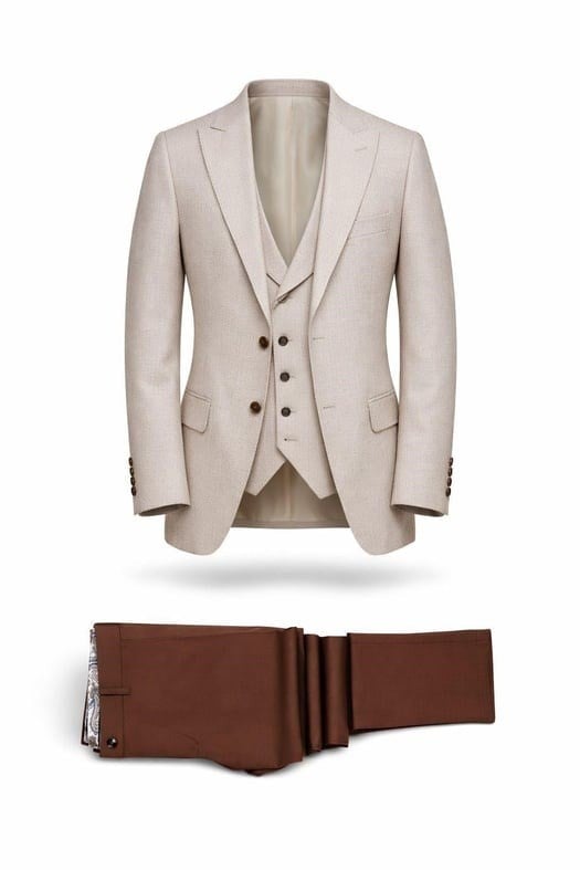 Bej Yelek Ceket Kahve Pantolon Kombini