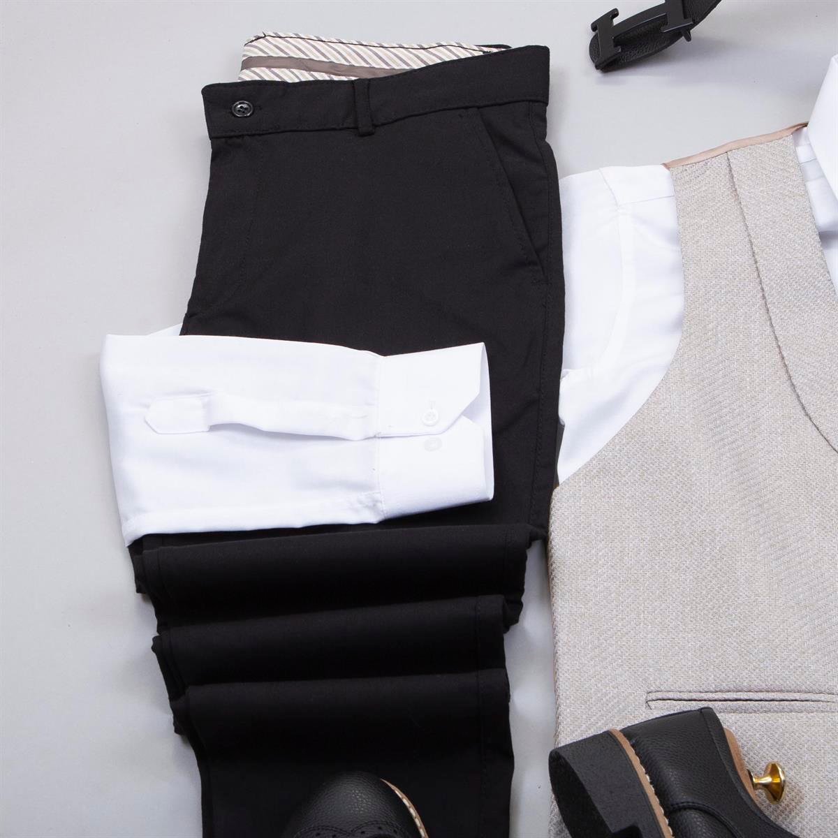 Bej Yelek Gömlek Pantolon Ayakkabı Kombin