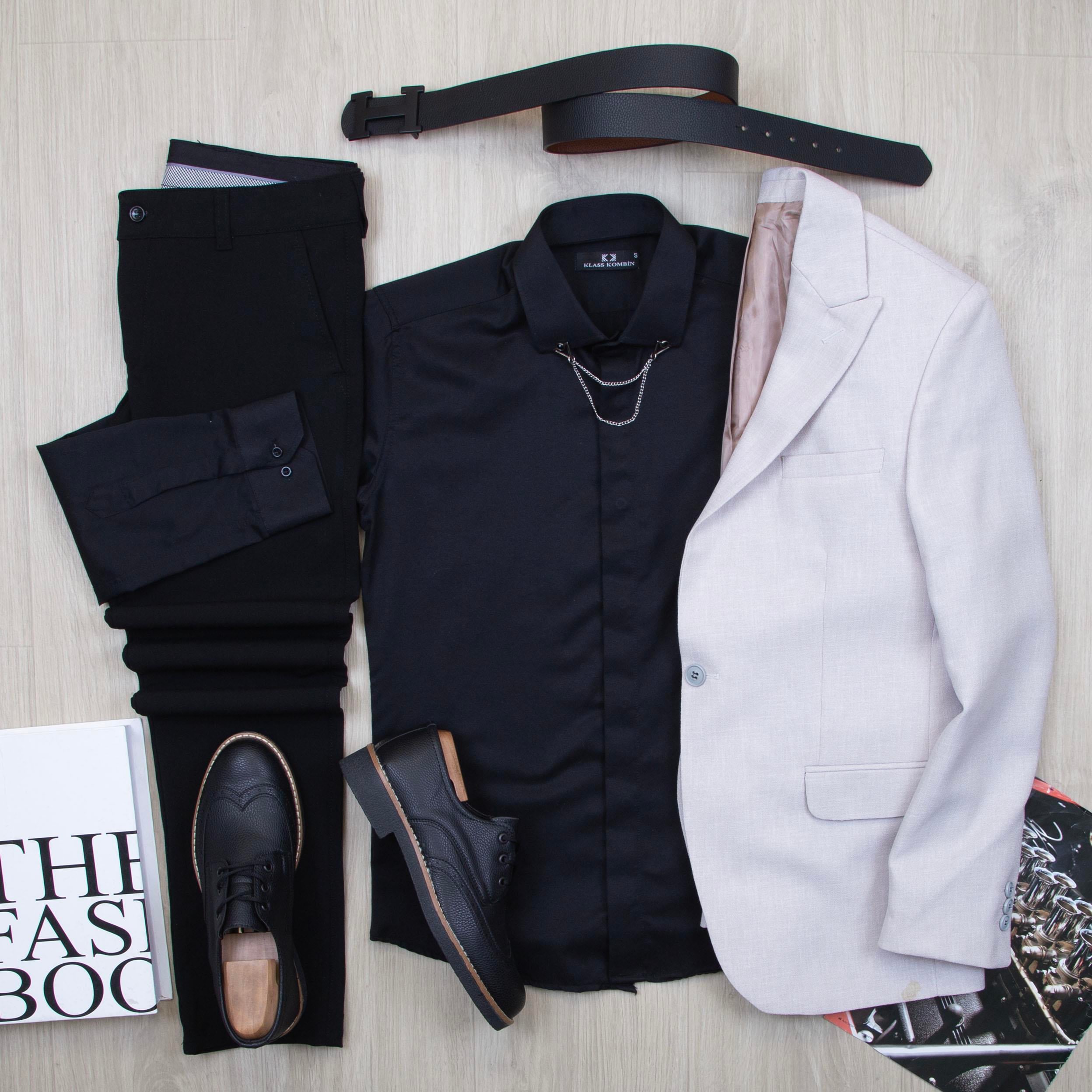 Beyaz Blazer Ceket Gömlek Pantolon Ayakkabı Kombin