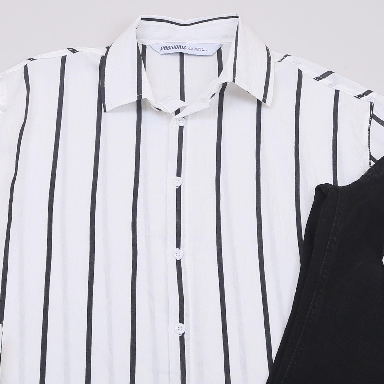 Beyaz Çizgili Gömlek Pantolon Ayakkabı Kombin