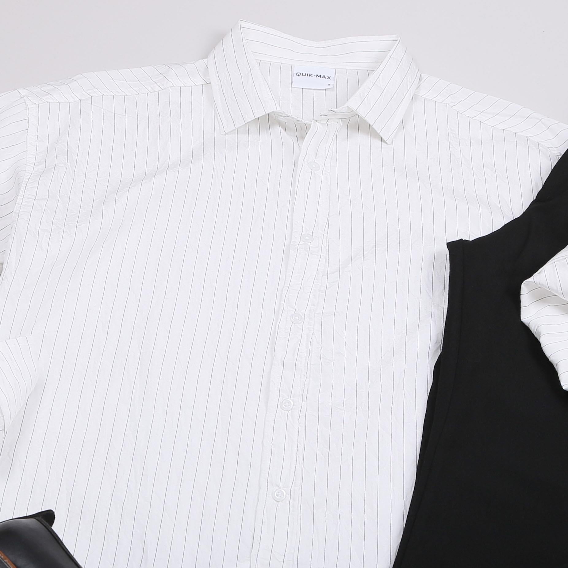 Beyaz Çizgili Gömlek Pantolon Ayakkabı Kombin