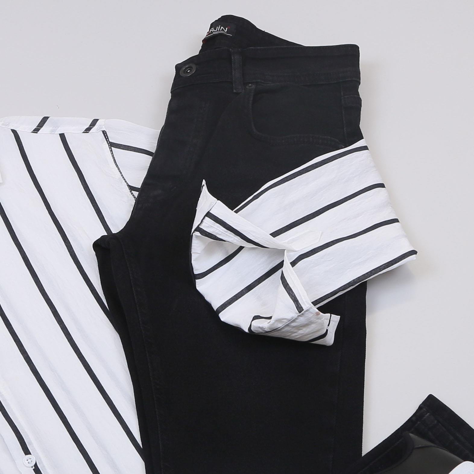 Beyaz Çizgili Gömlek Pantolon Ayakkabı Kombin