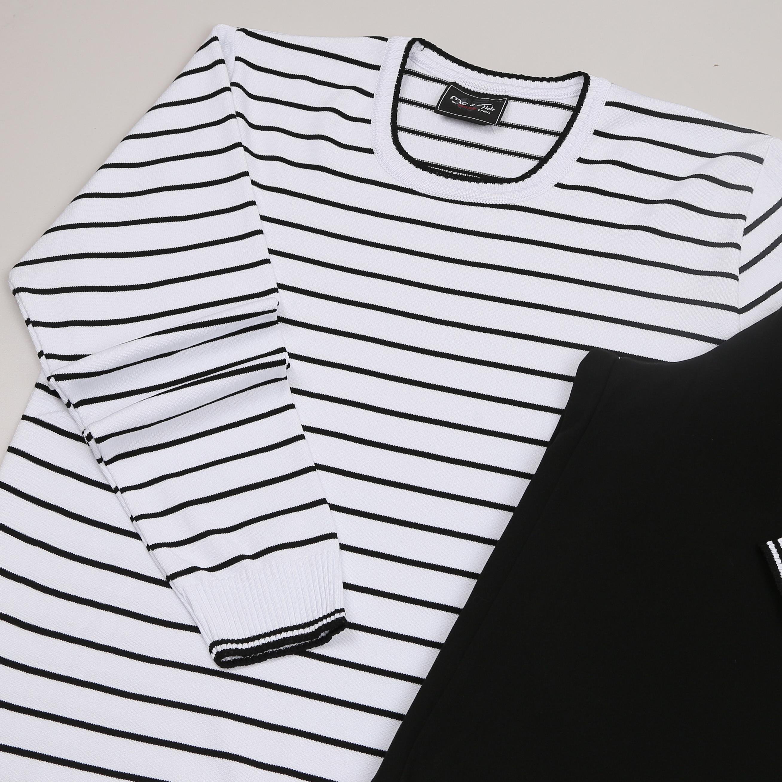 Beyaz Çizgili triko Baggy Siyah kumaş Pantolon