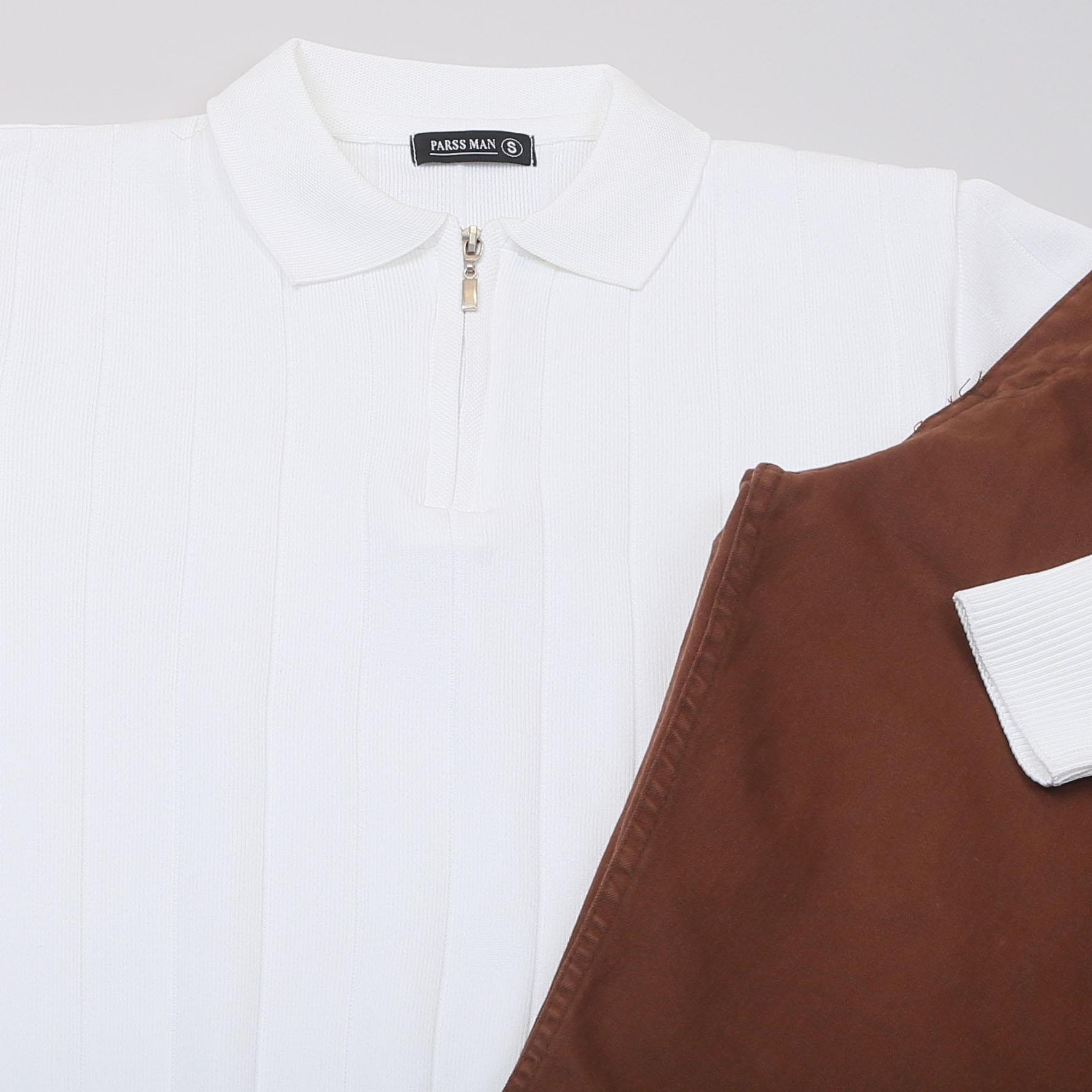 Beyaz Çizgili Triko Polo Yaka Pantolon Bot Kombin