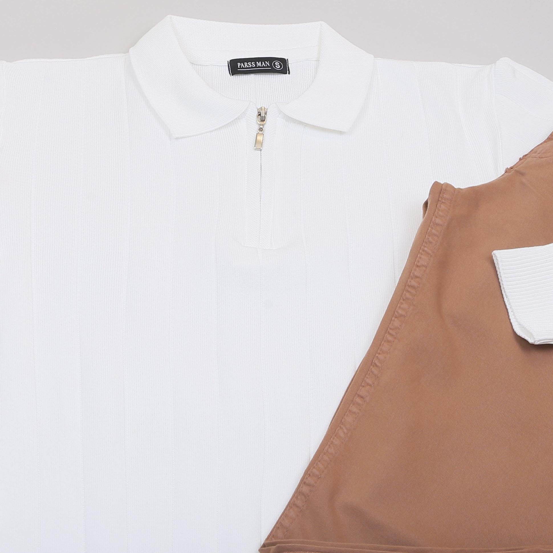 Beyaz Çizgili Triko Polo Yaka Pantolon Ayakkabı Kombin