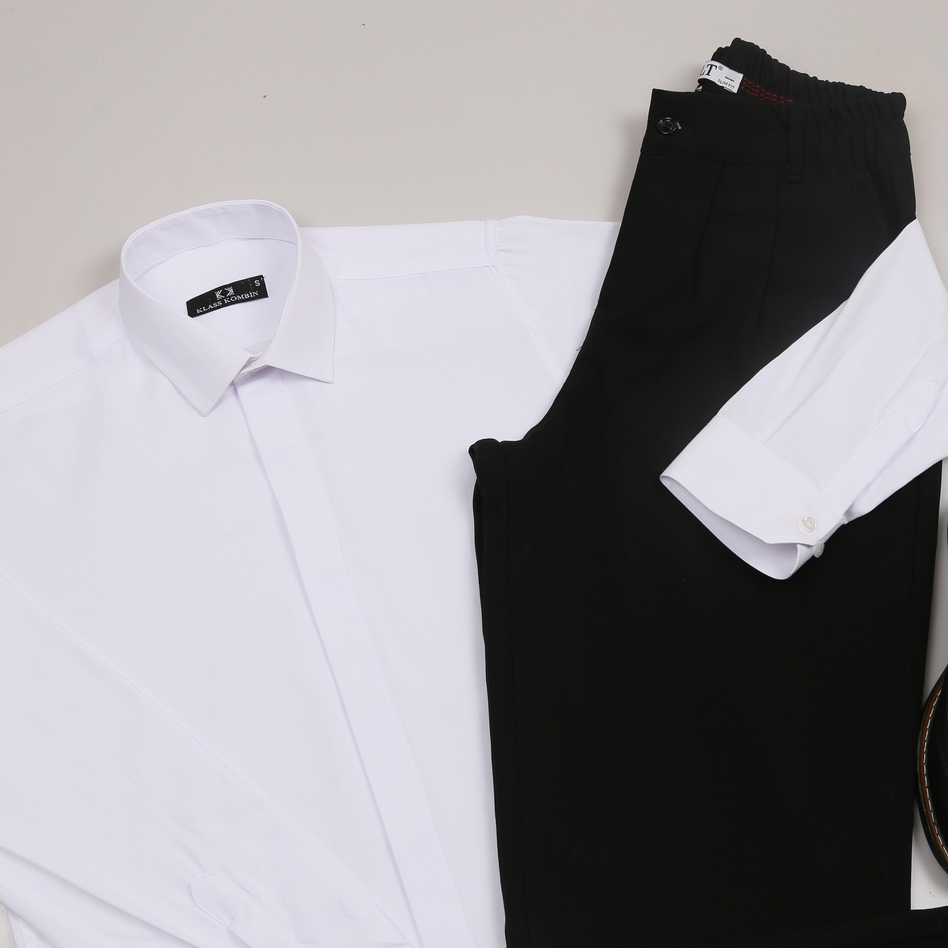 Beyaz  Gömlek Baggy Siyah kumaş Pantolon