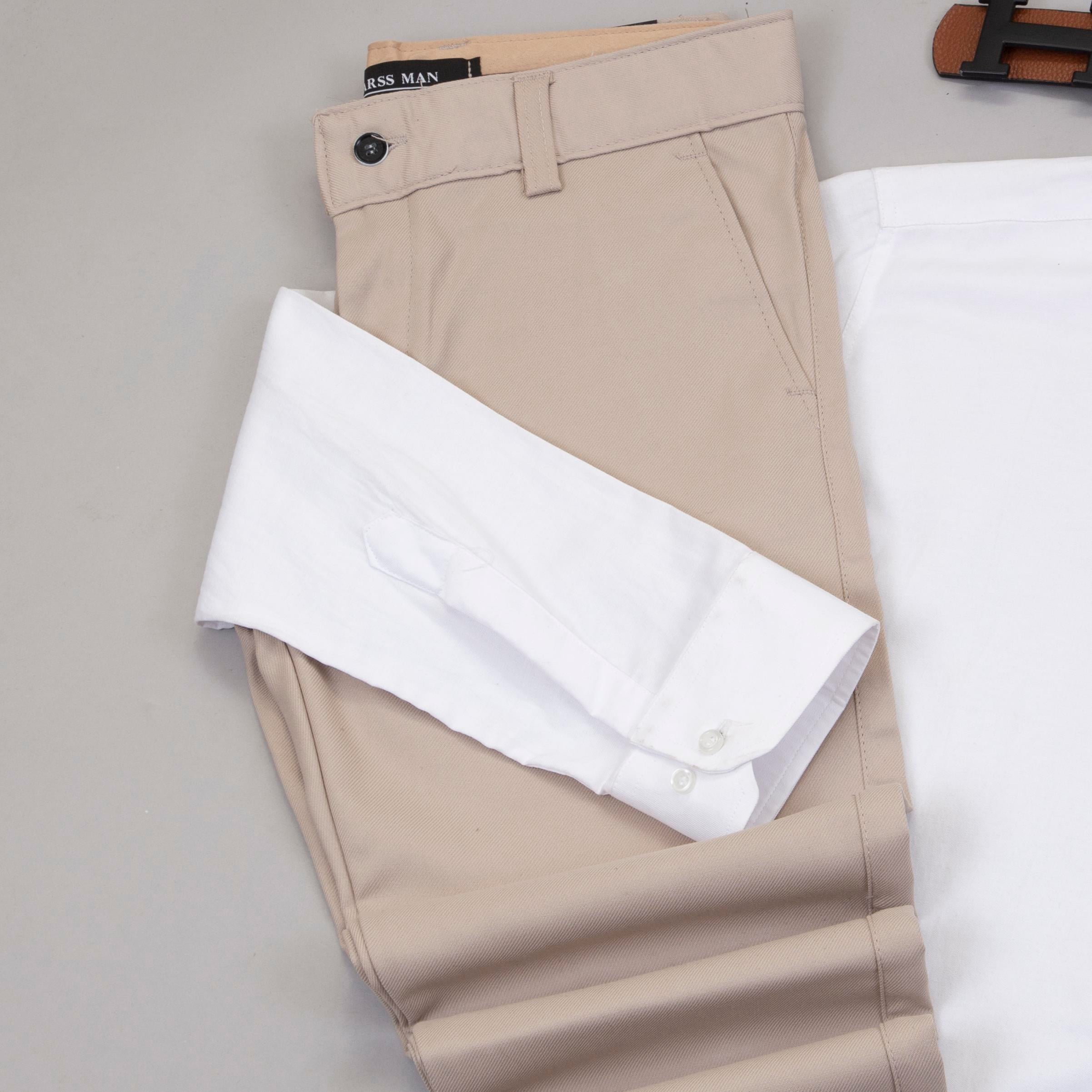 Beyaz Gömlek Bej Pantolon Ayakkabı Kombin