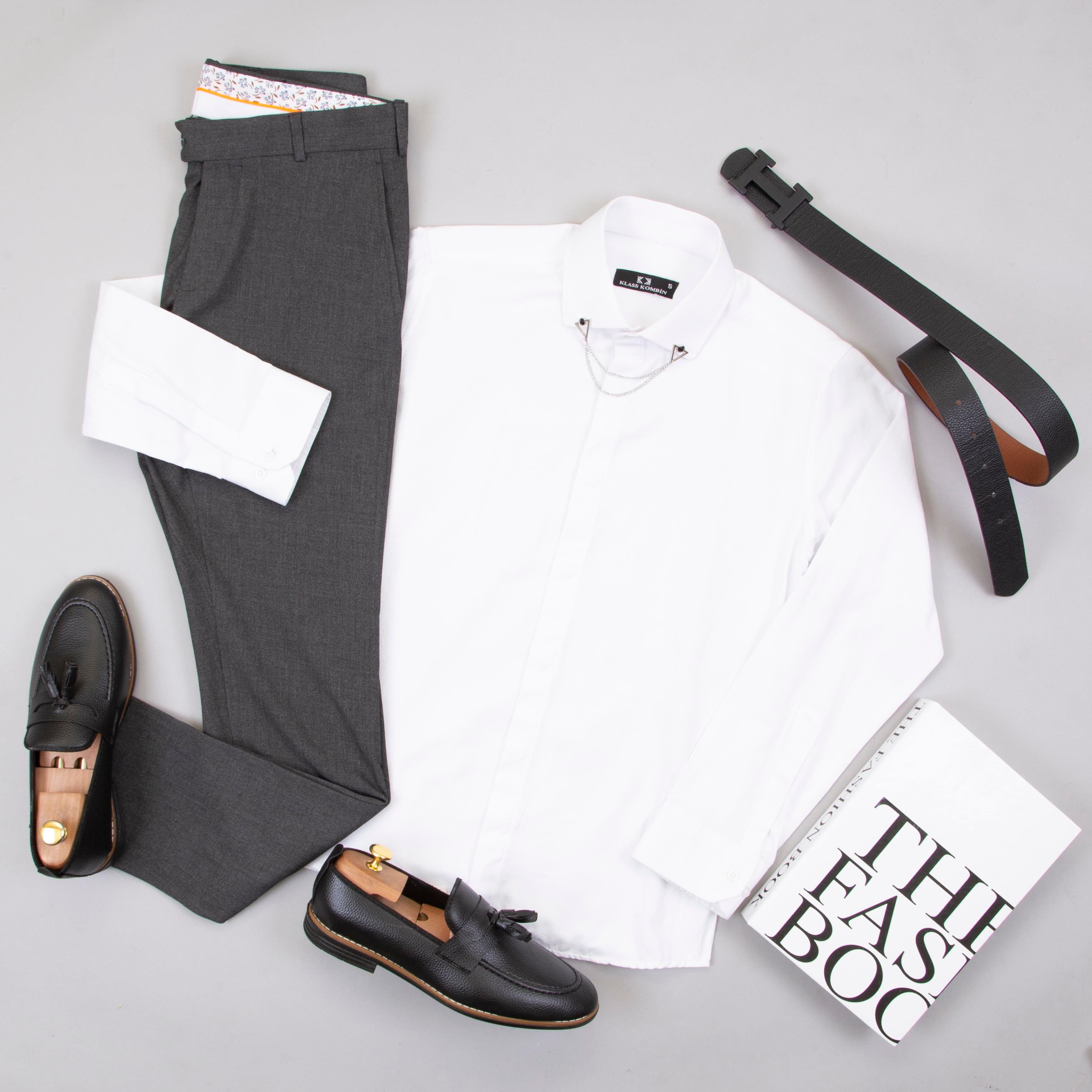 Beyaz Gömlek Füme Pantolon Ayakkabı Kombin