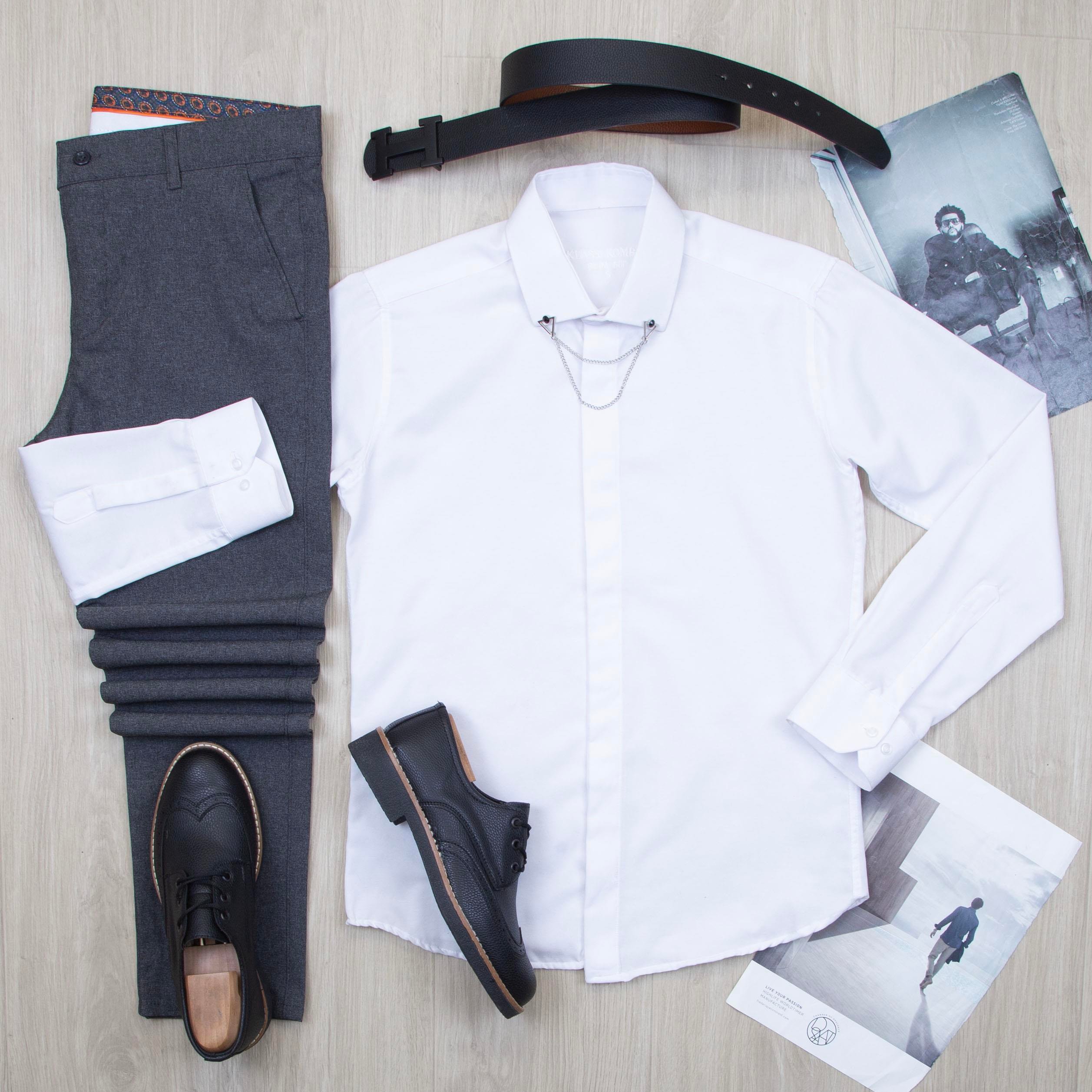 Beyaz Gömlek Füme Pantolon Ayakkabı Kombin