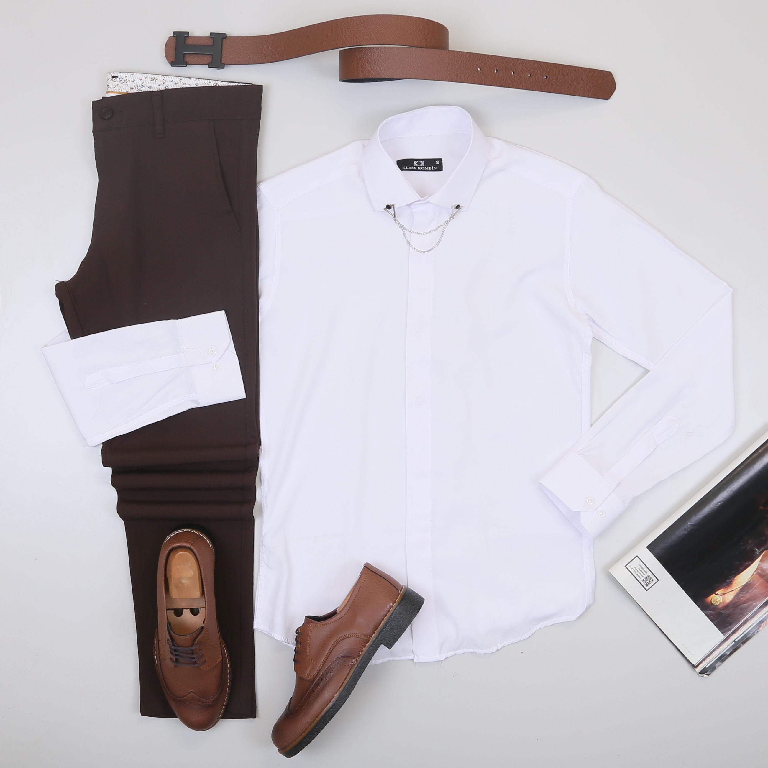 Beyaz Gömlek Kahve Pantolon Ayakkabı Kombin