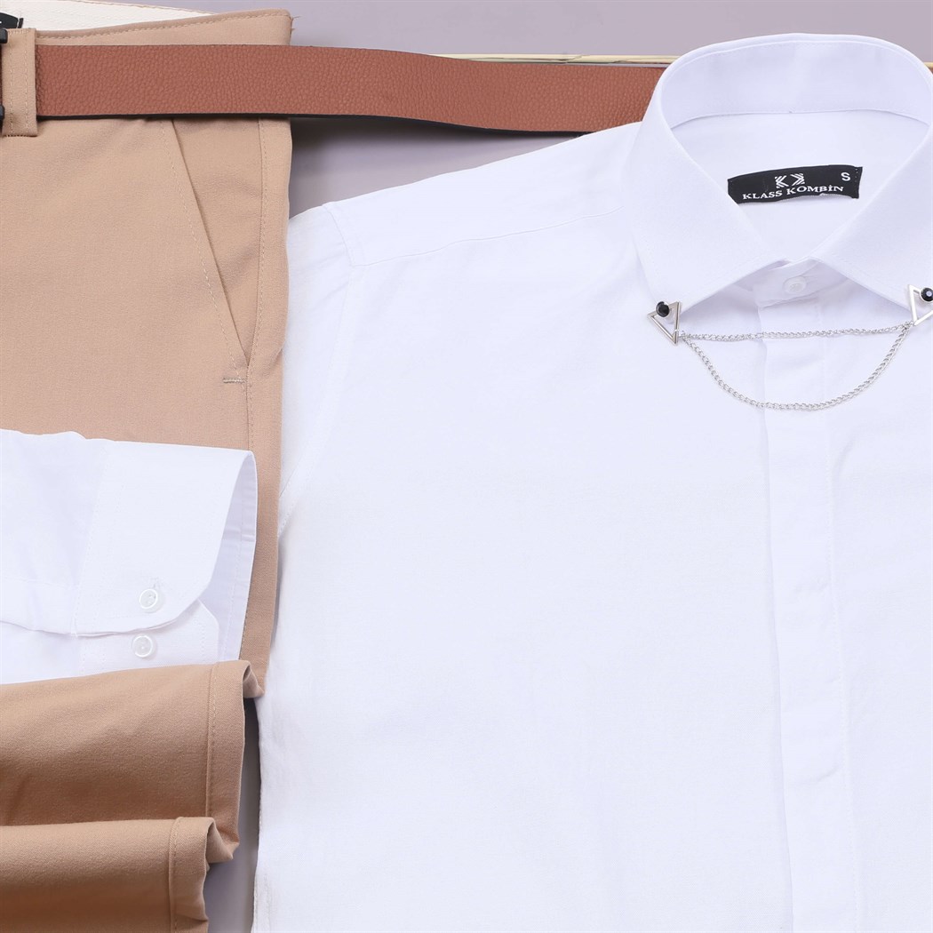 Beyaz Gömlek  Kumaş Pantolon Ayakkabı Kombin