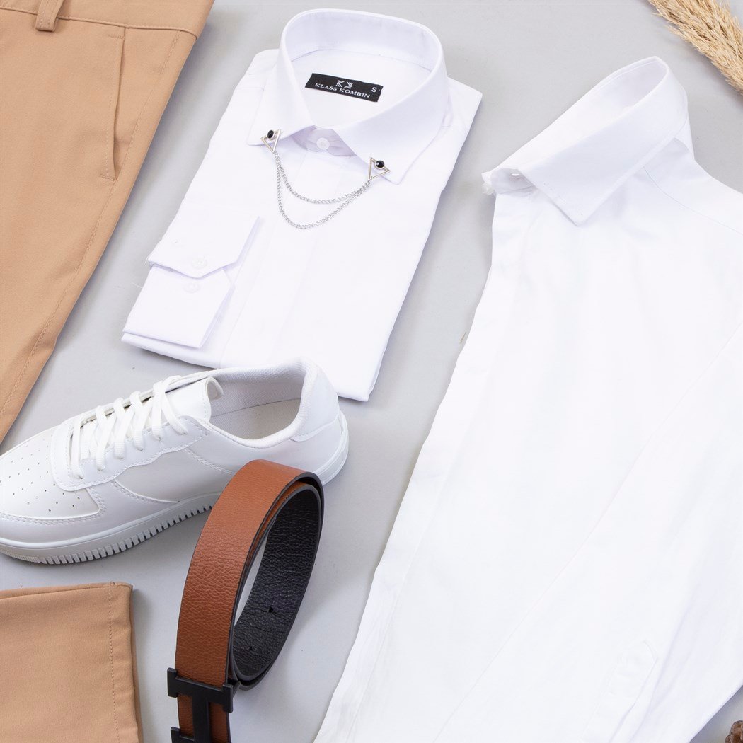 Beyaz Gömlek  Kumaş Pantolon Ayakkabı Kombin