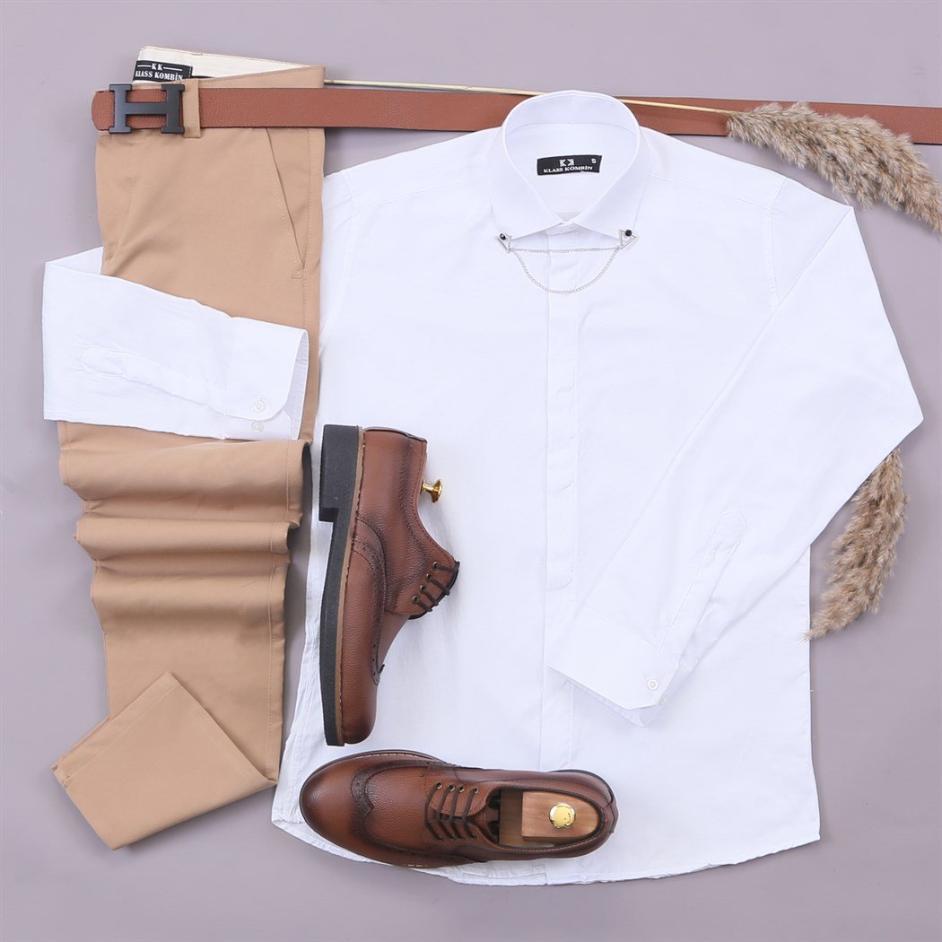 Beyaz Gömlek  Kumaş Pantolon Ayakkabı Kombin